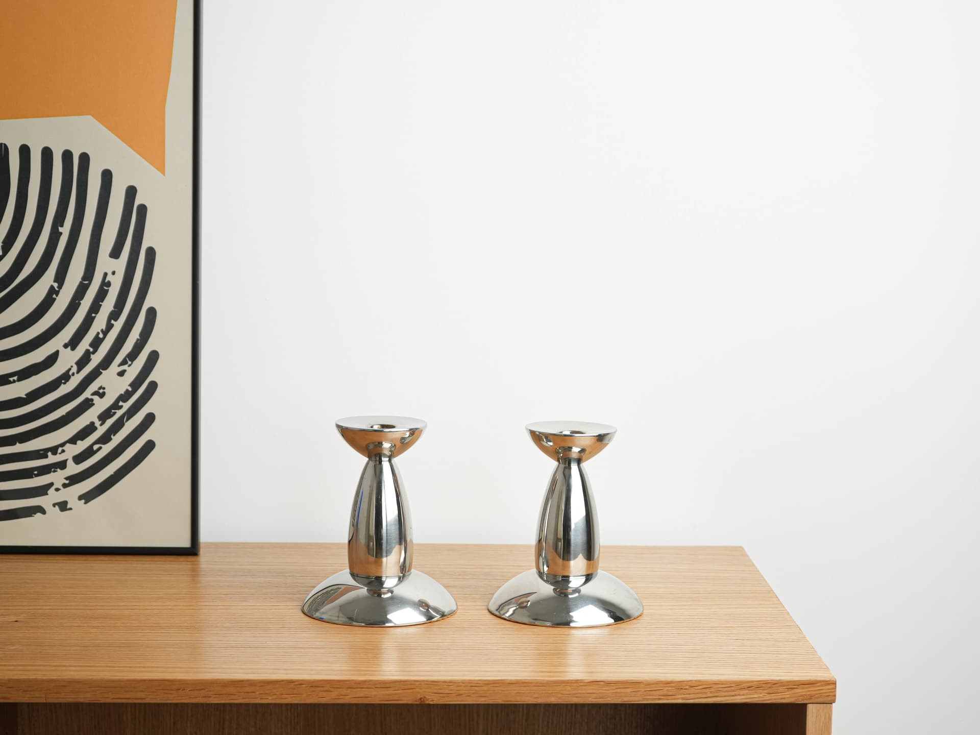 Pair of candlesticks, silver chromed steel, 1970s. - 377828