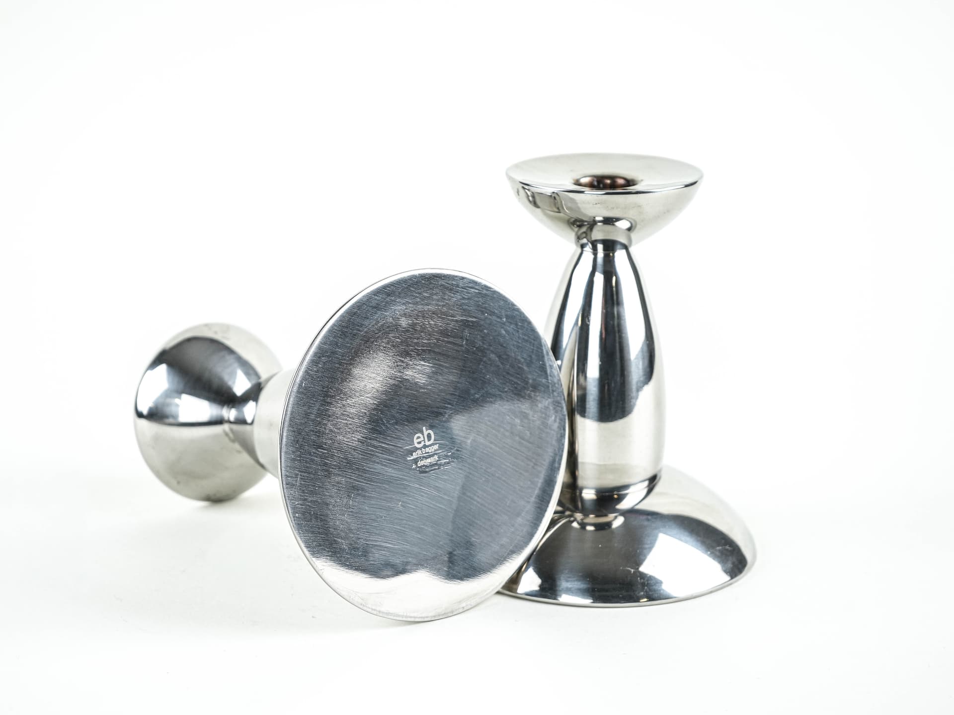 Pair of candlesticks, silver chromed steel, 1970s. - 377826