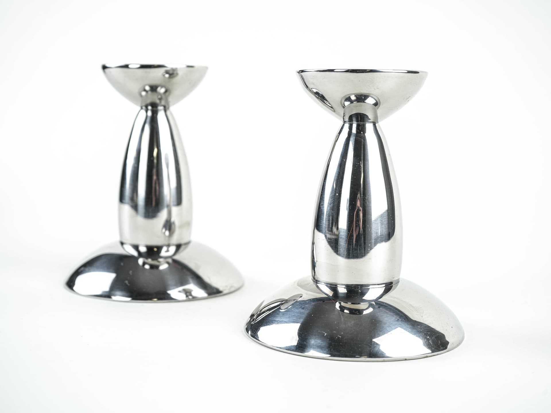 Pair of candlesticks, silver chromed steel, 1970s. - 377827