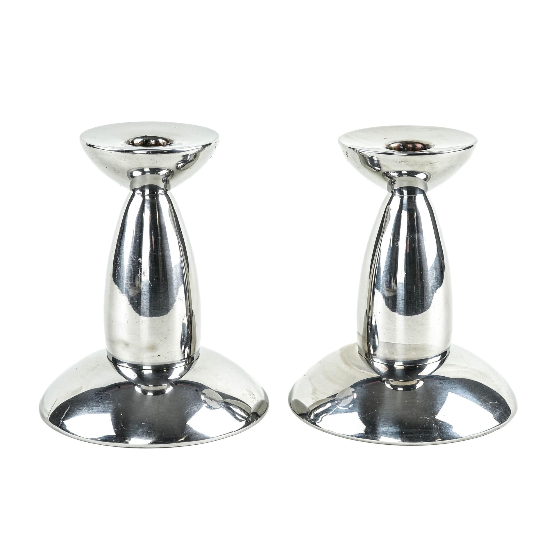 Pair of candlesticks, silver chromed steel, 1970s.
