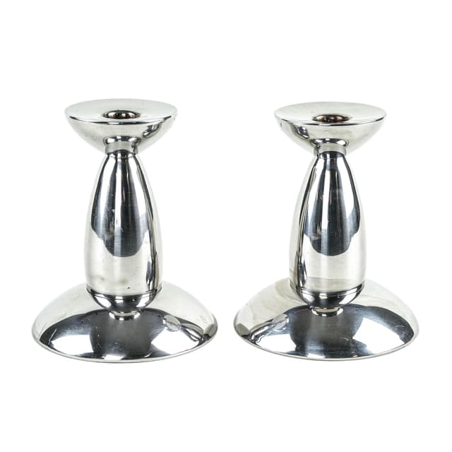 Pair of candlesticks, silver chromed steel, 1970s. - DIMENSION