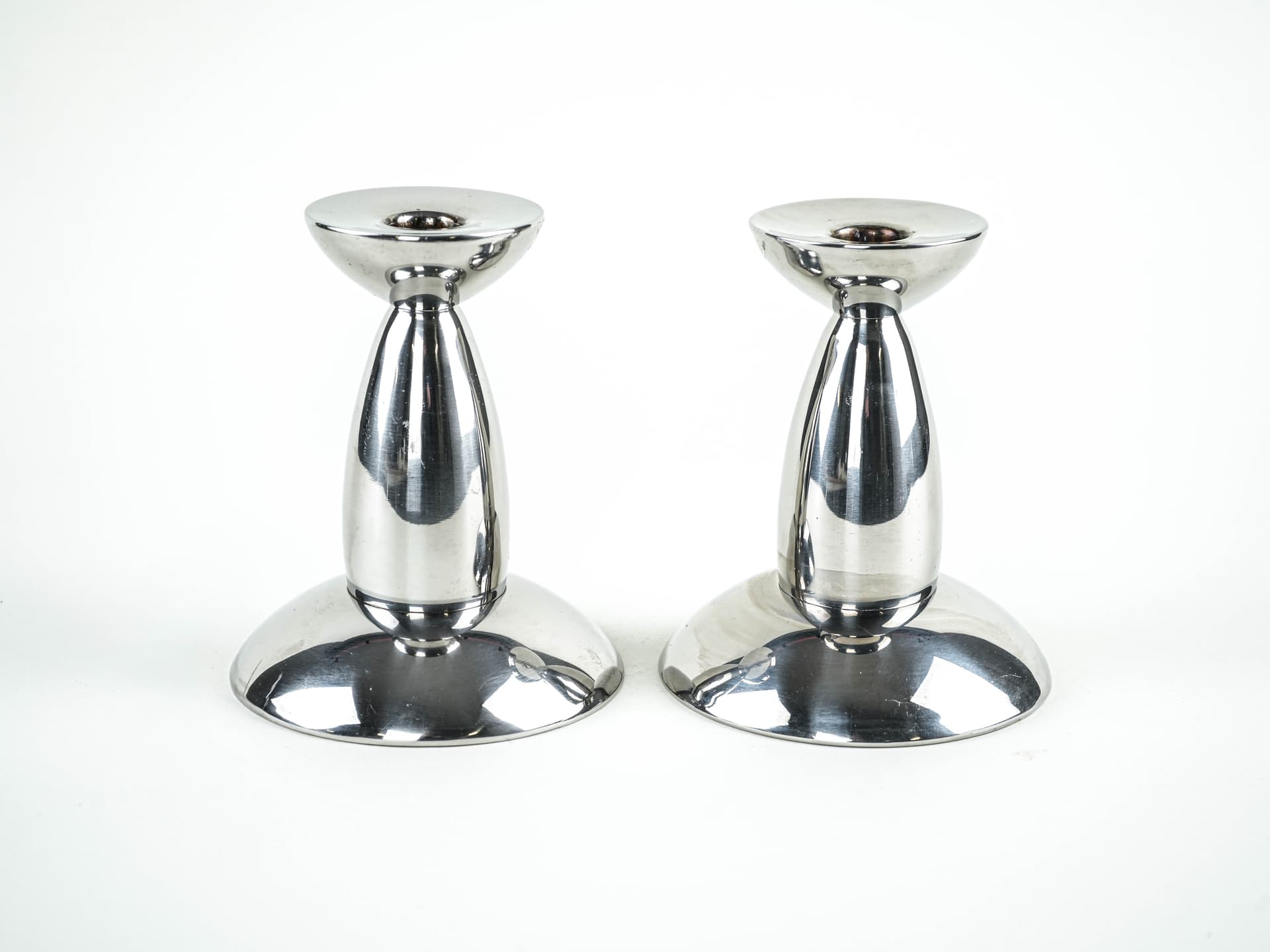 Pair of candlesticks, silver chromed steel, 1970s. - 377824