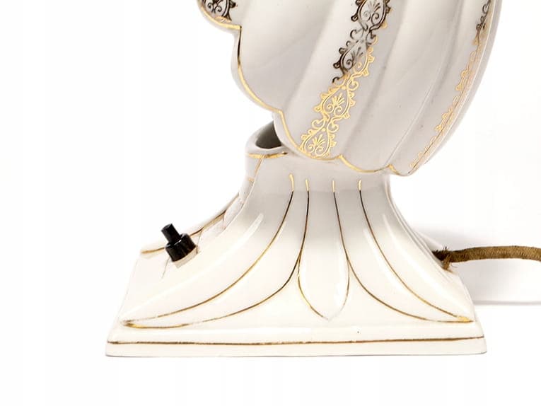Lampa stołowa Art Nouveau, porcelana biała złocona, lata 20. - 377842