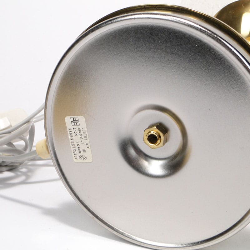 Lampa stołowa Saturn, szkło sodowe przezroczyste, mosiądz złoty, Czechy, lata 50. - 377855
