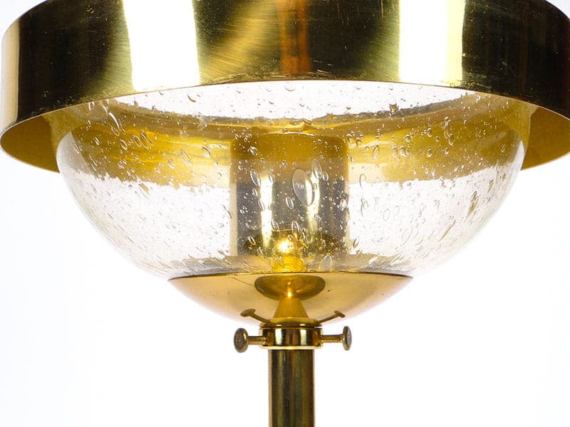 Lampa stołowa Saturn, szkło sodowe przezroczyste, mosiądz złoty, Czechy, lata 50. - 377851