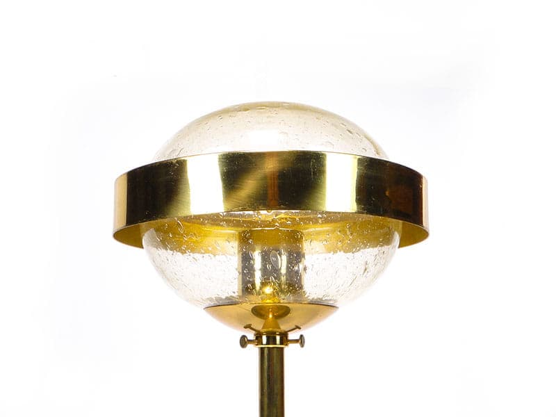 Lampa stołowa Saturn, szkło sodowe przezroczyste, mosiądz złoty, Czechy, lata 50. - 377849