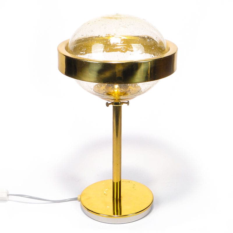 Lampa stołowa Saturn, szkło sodowe przezroczyste, mosiądz złoty, Czechy, lata 50. - 377847