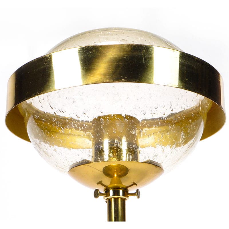 Lampa stołowa Saturn, szkło sodowe przezroczyste, mosiądz złoty, Czechy, lata 50. - 377852