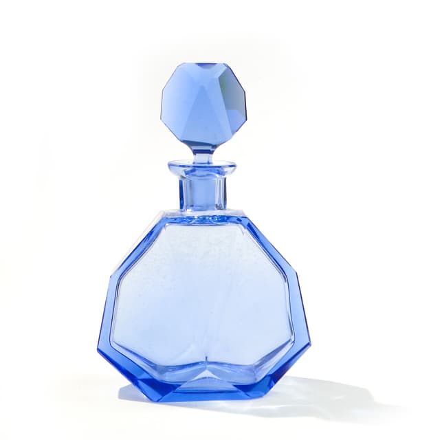 Decanter Art Deco, blue crystal, Moser, Czechoslovakia, 1930s - DIMENSION