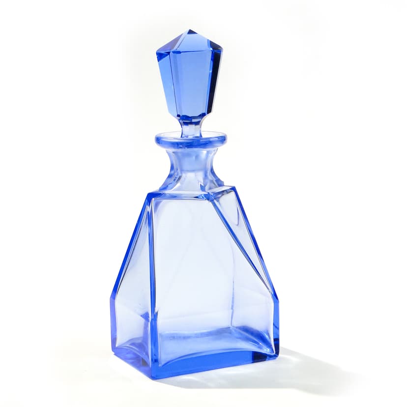 Decanter Art Deco, blue crystal, Europe, 1930s
