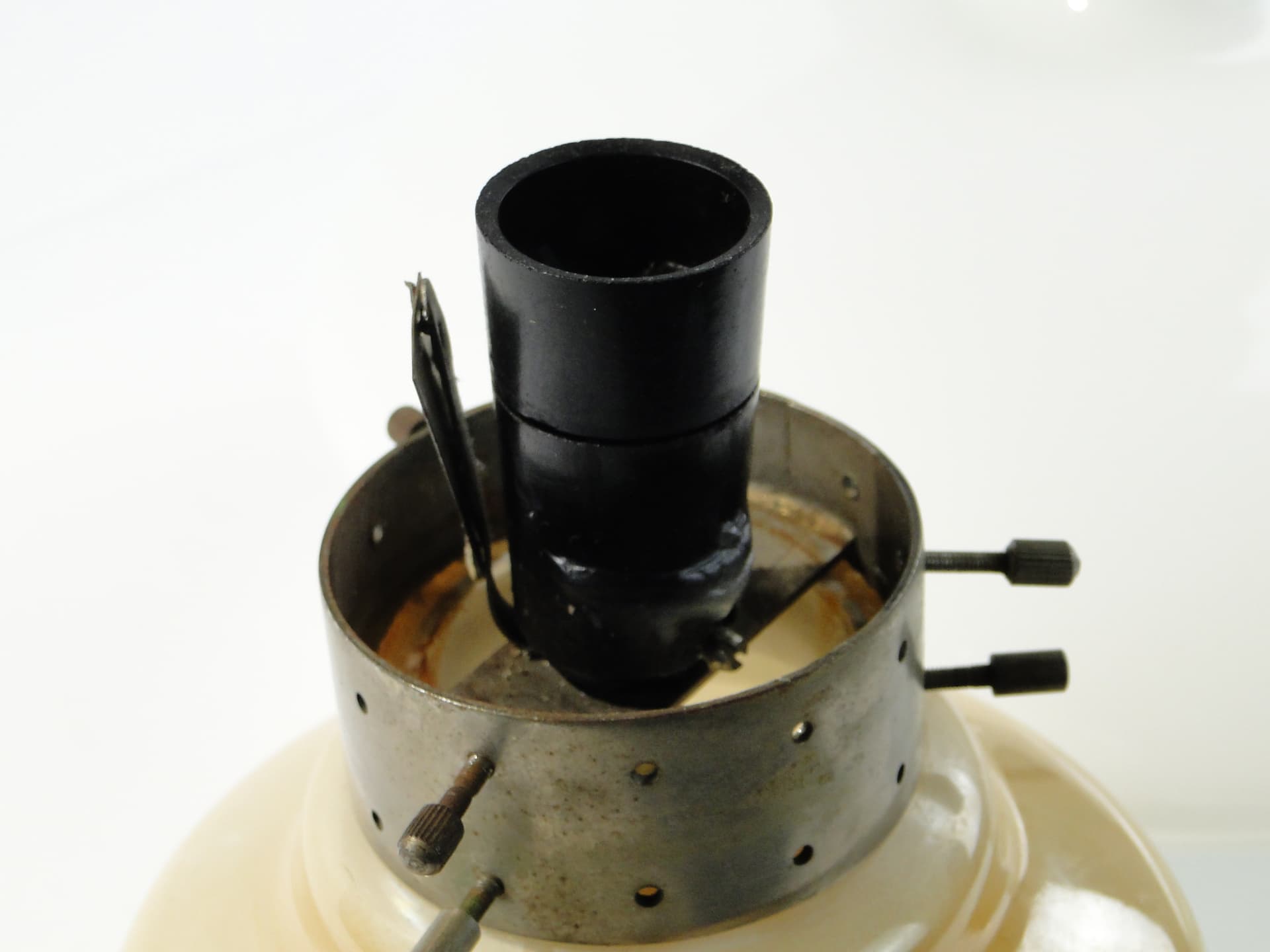Lampa stołowa, brązowy szkło, biały szkło, metal, Zakłady Elektryczne Virtpol, Polska, lata 50. - 377996