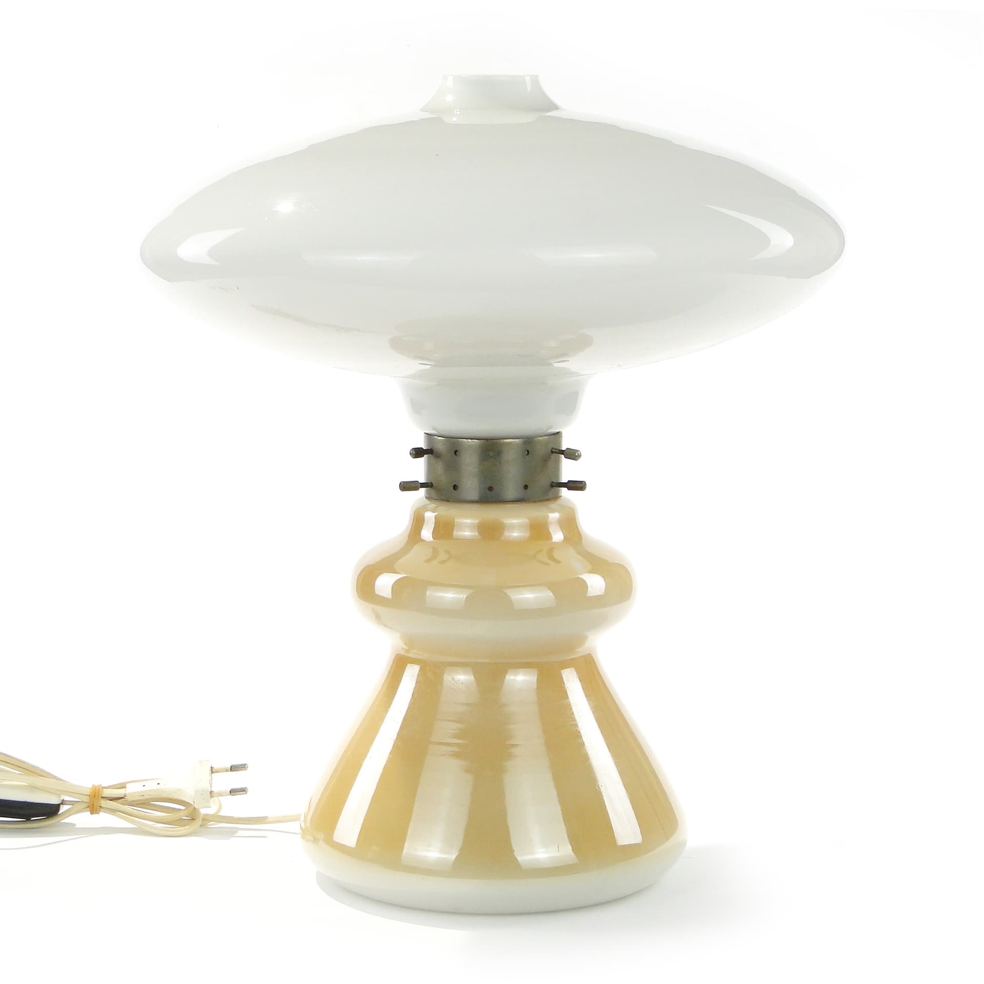 Lampa stołowa, brązowy szkło, biały szkło, metal, Zakłady Elektryczne Virtpol, Polska, lata 50.