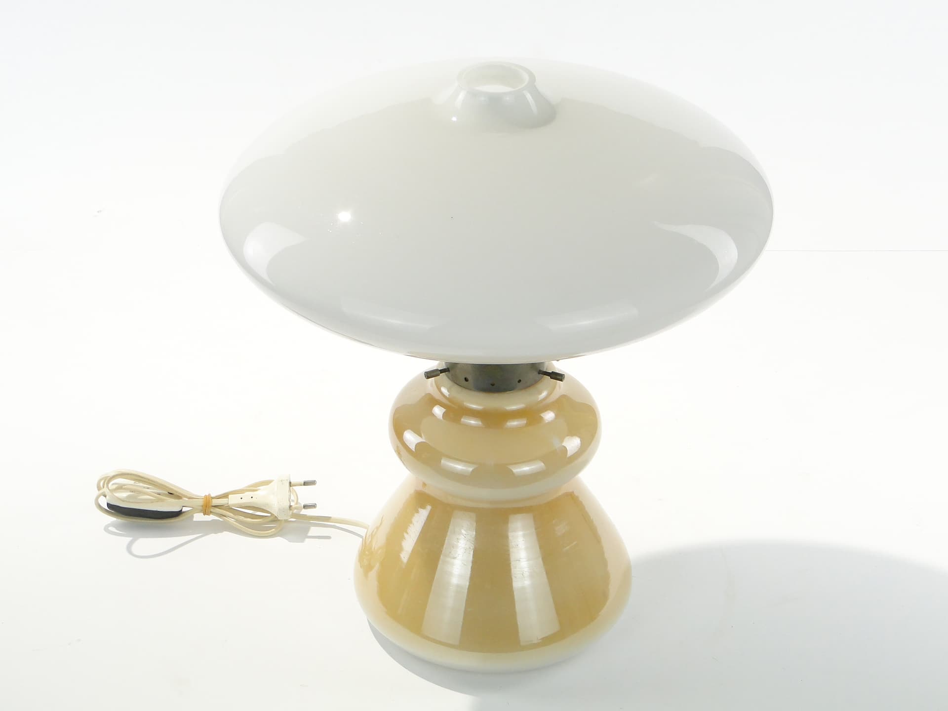 Lampa stołowa, brązowy szkło, biały szkło, metal, Zakłady Elektryczne Virtpol, Polska, lata 50. - 377993