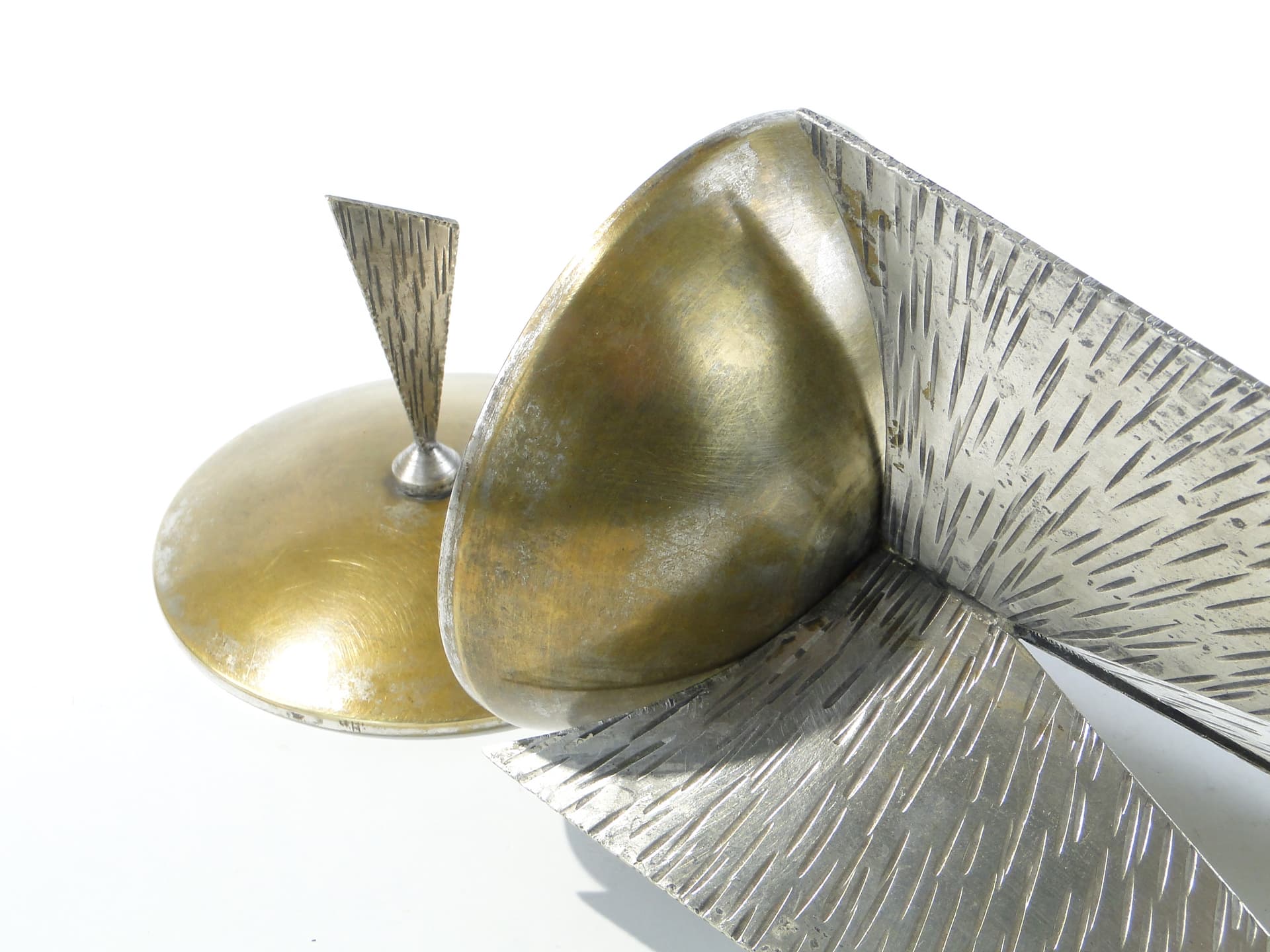 Modernist sugar bowl, Rytosztuka, silver gold metal, Poland, 1970s - 378035