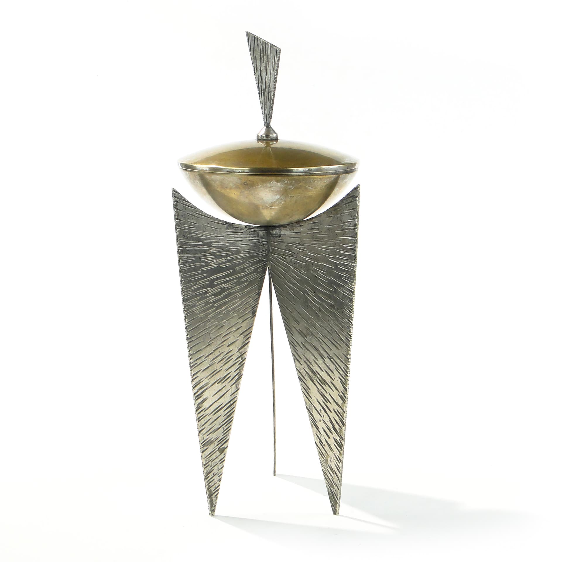 Modernist sugar bowl, Rytosztuka, silver gold metal, Poland, 1970s