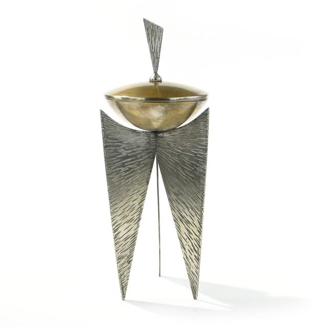 Modernist sugar bowl, Rytosztuka, silver gold metal, Poland, 1970s - DIMENSION