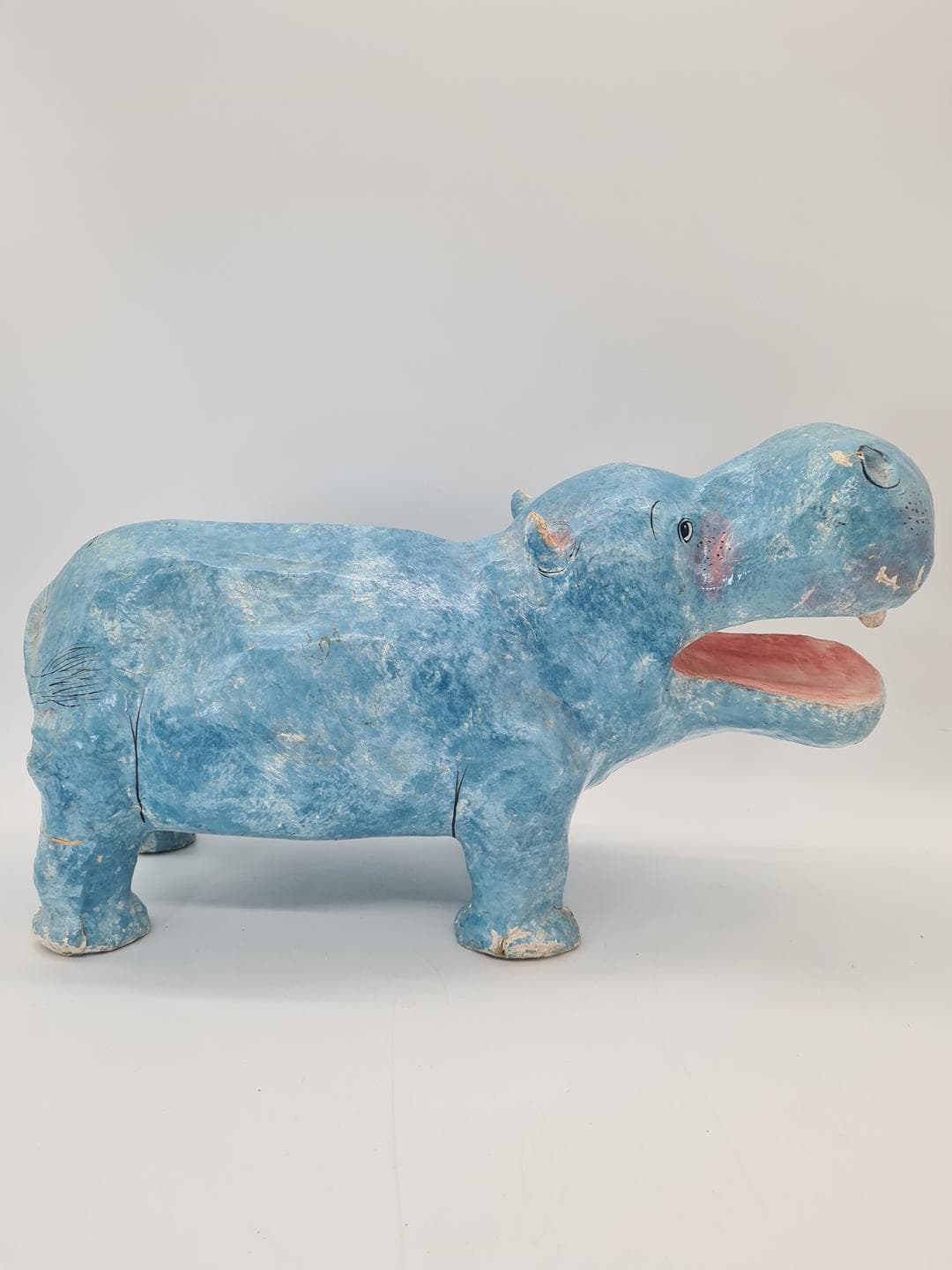 Figurka hipopotama, niebieski, papier-mâché, lata 70. - 378085