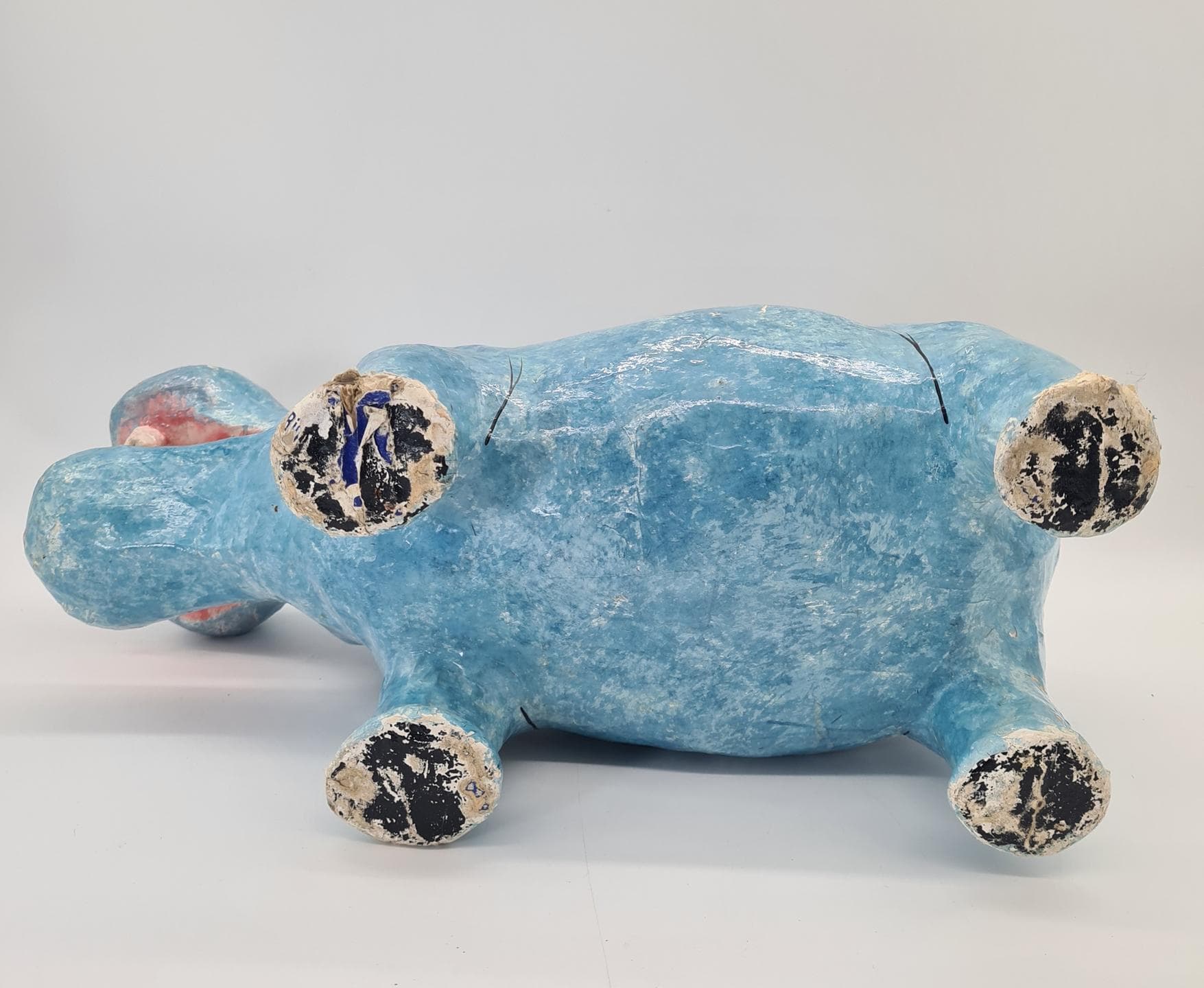 Figurka hipopotama, niebieski, papier-mâché, lata 70. - 378089