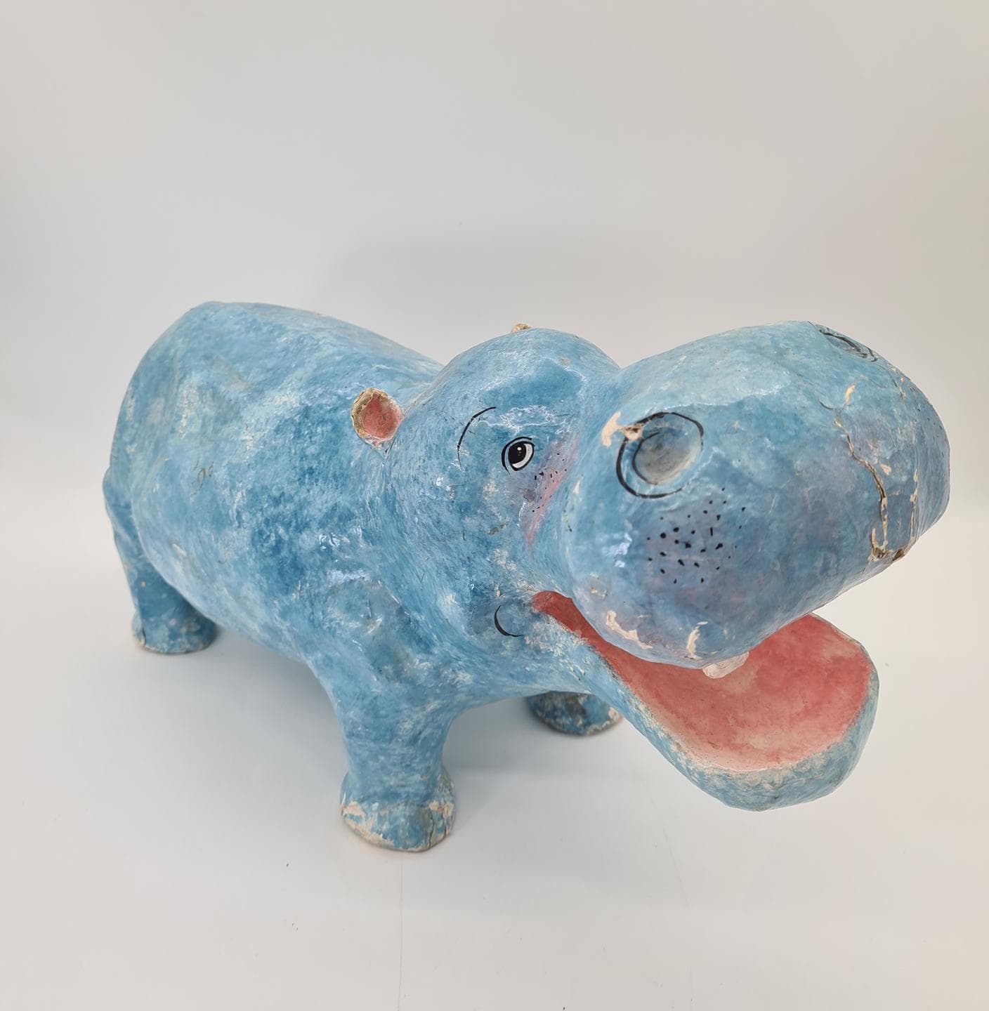 Figurka hipopotama, niebieski, papier-mâché, lata 70. - 378081
