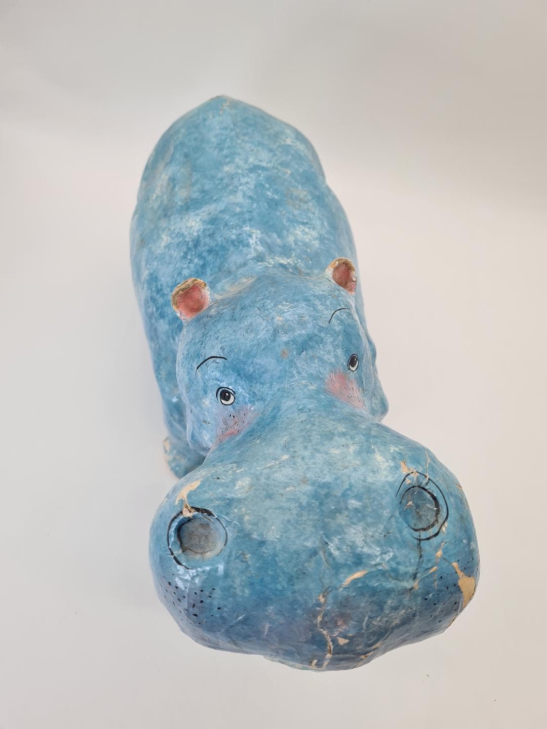 Figurka hipopotama, niebieski, papier-mâché, lata 70. - 378083