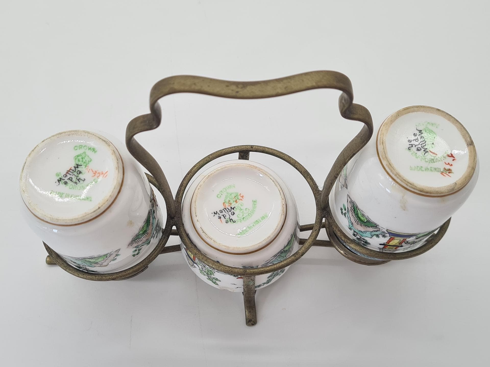 Three-piece condiment set Pagoda, bone china, metal, Crown Staffordshire, United Kingdom, 1970s - 378130
