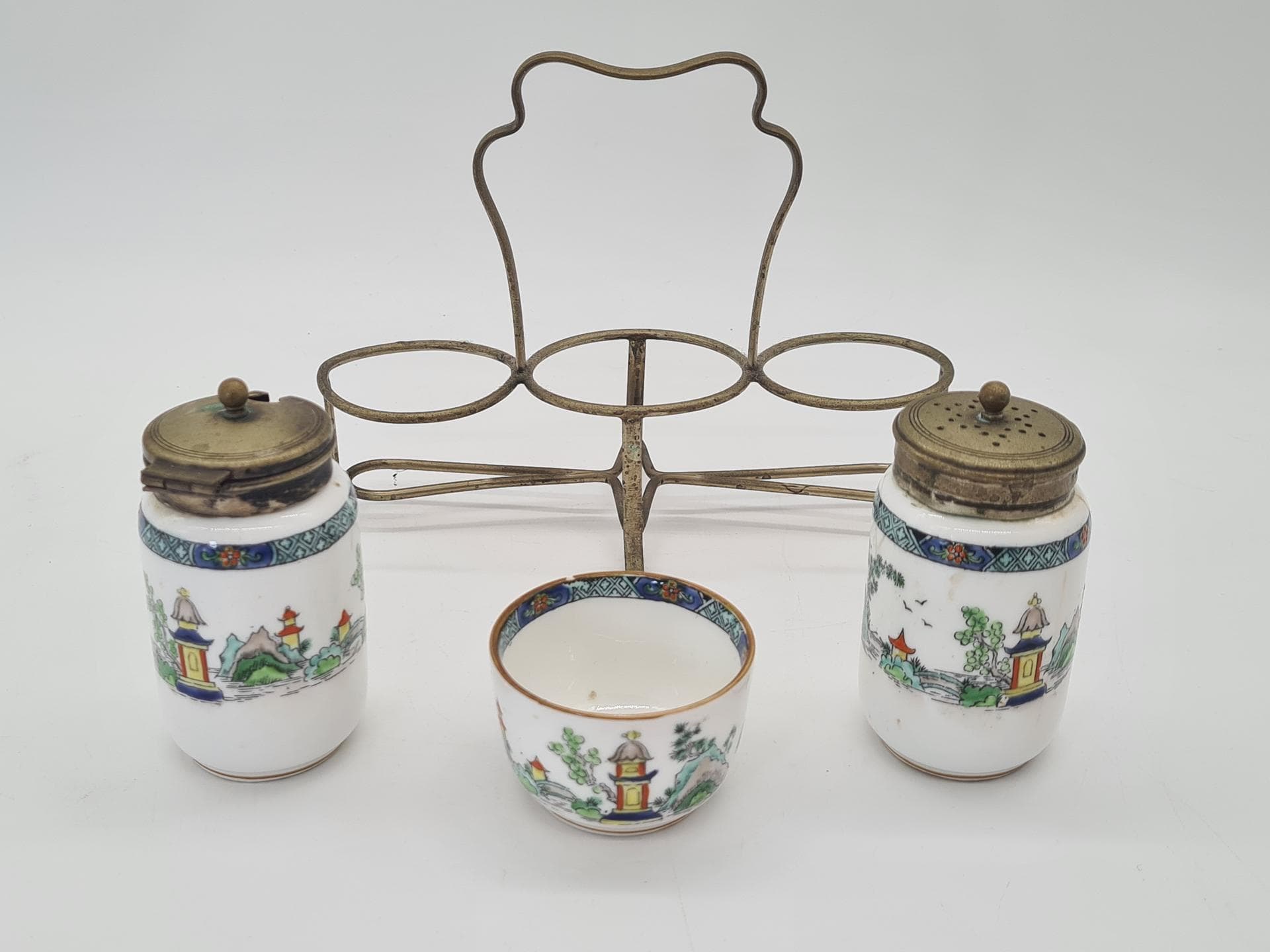 Three-piece condiment set Pagoda, bone china, metal, Crown Staffordshire, United Kingdom, 1970s - 378123