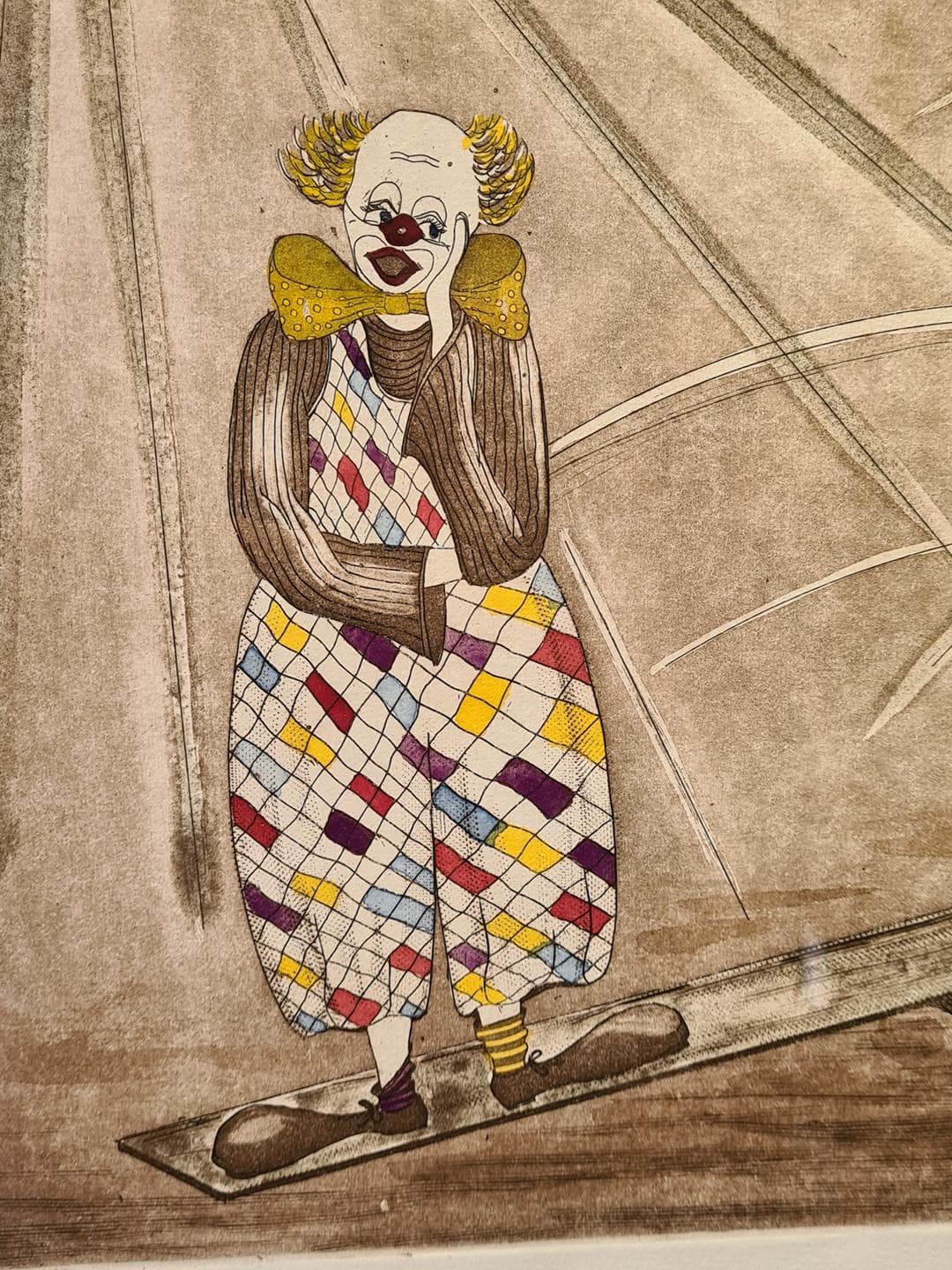 Grafika Klauni w cyrku, akwaforta i akwatinta, papier, proj. E. Pelz, Niemcy, lata 80. - 378165