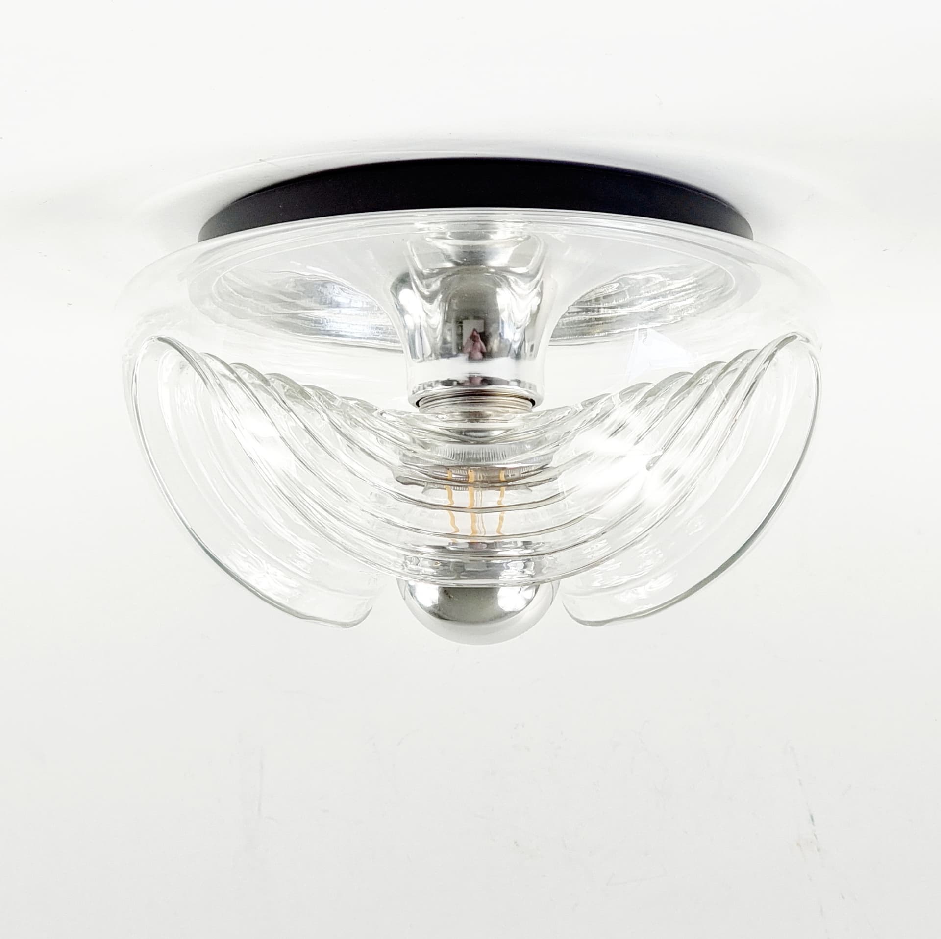 Kinkiet Wave, szkło transparentne, aluminium srebrny, Peill & Putzler, Niemcy, lata 70. - 378173