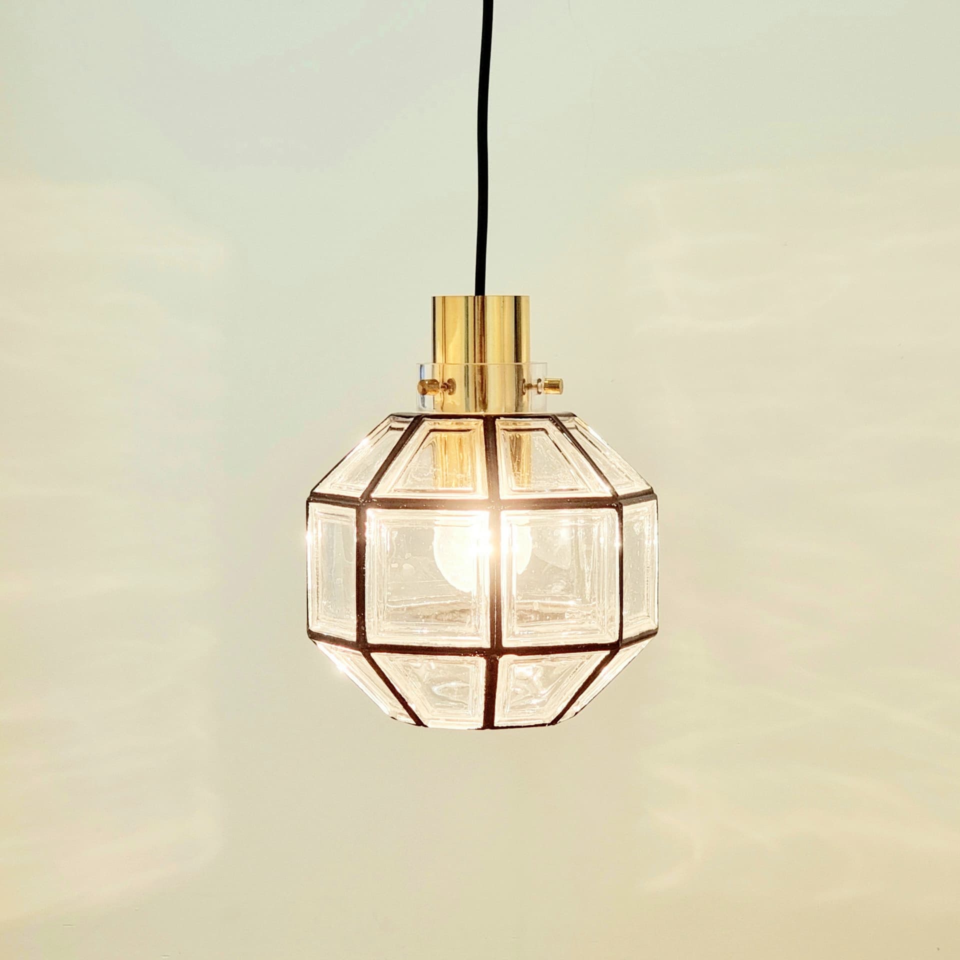 Lampa sufitowa, szkło transparentne, mosiądz, Limburg, Niemcy, lata 70. - 378183