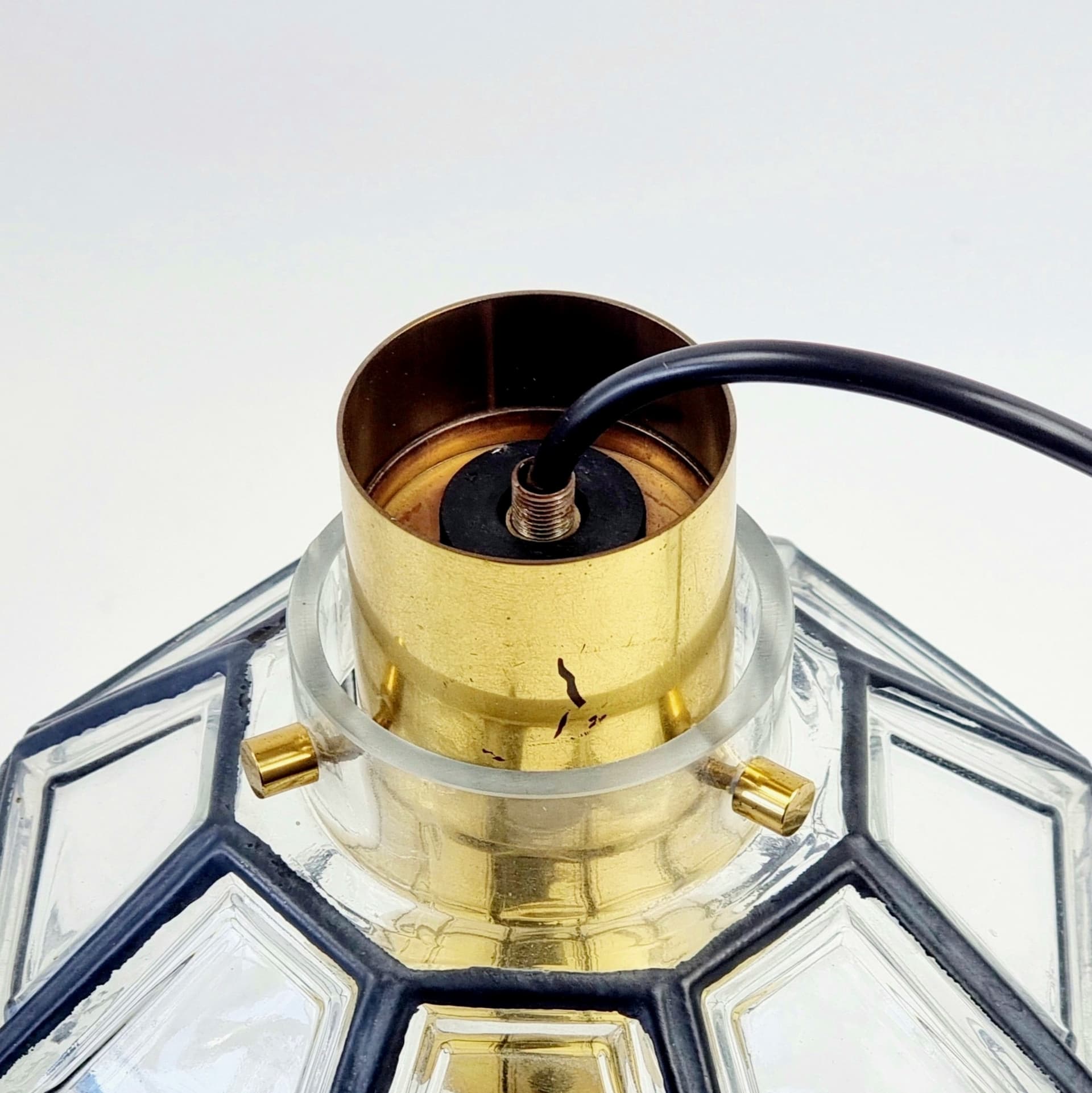 Lampa sufitowa, szkło transparentne, mosiądz, Limburg, Niemcy, lata 70. - 378185