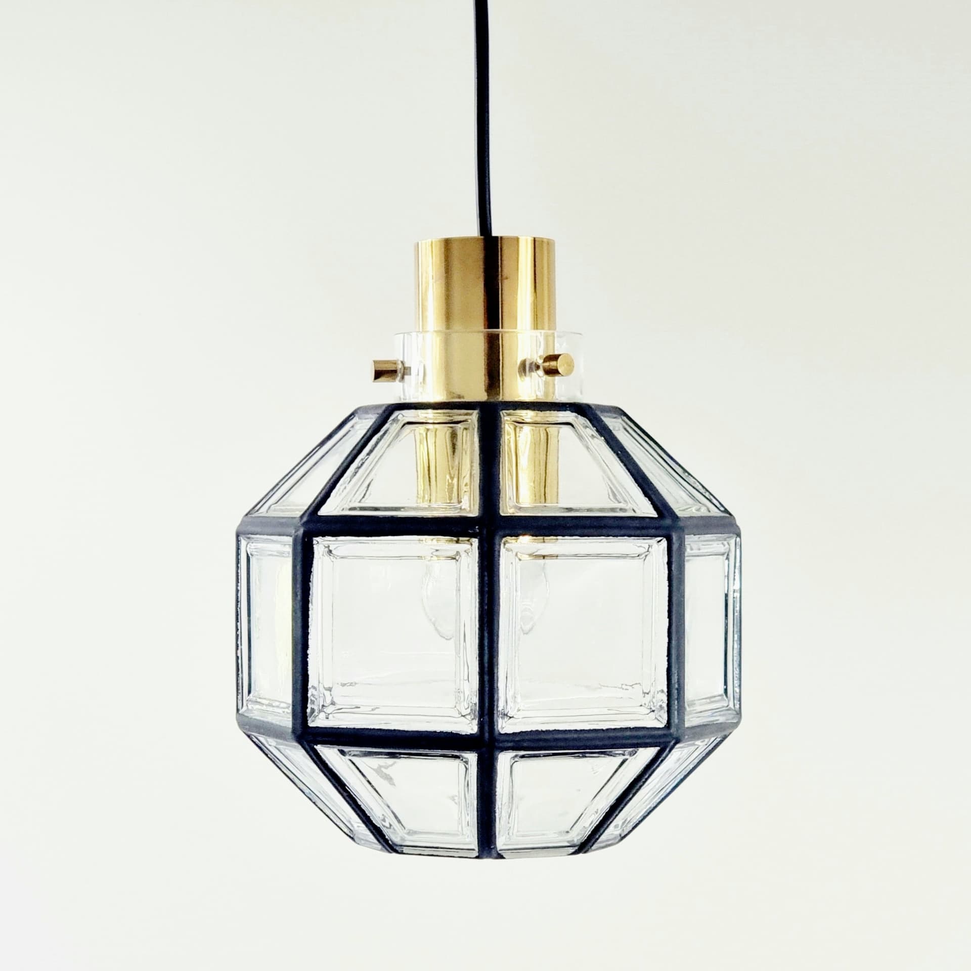 Lampa sufitowa, szkło transparentne, mosiądz, Limburg, Niemcy, lata 70. - 378181