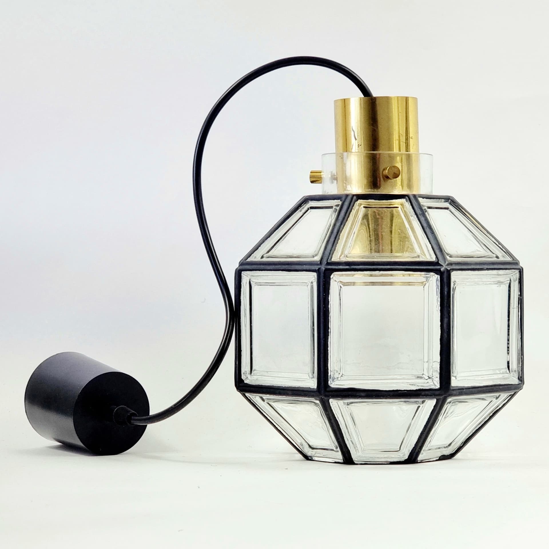 Lampa sufitowa, szkło transparentne, mosiądz, Limburg, Niemcy, lata 70. - 378184