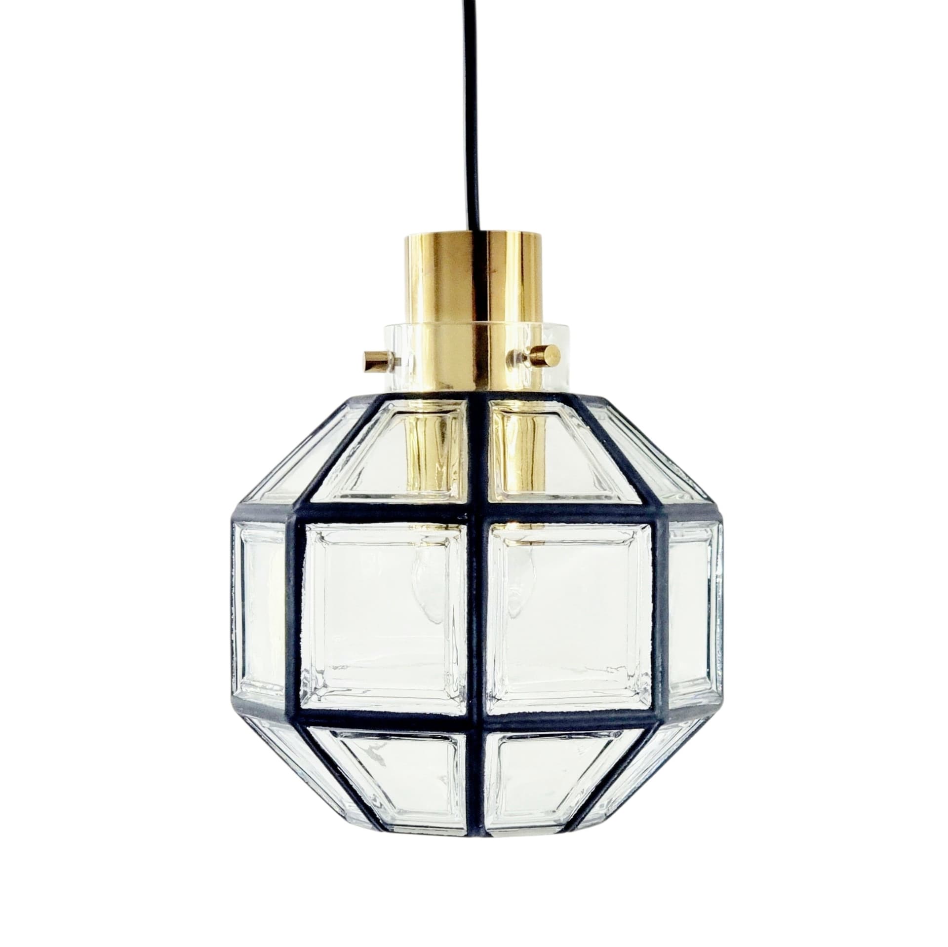Lampa sufitowa, szkło transparentne, mosiądz, Limburg, Niemcy, lata 70.