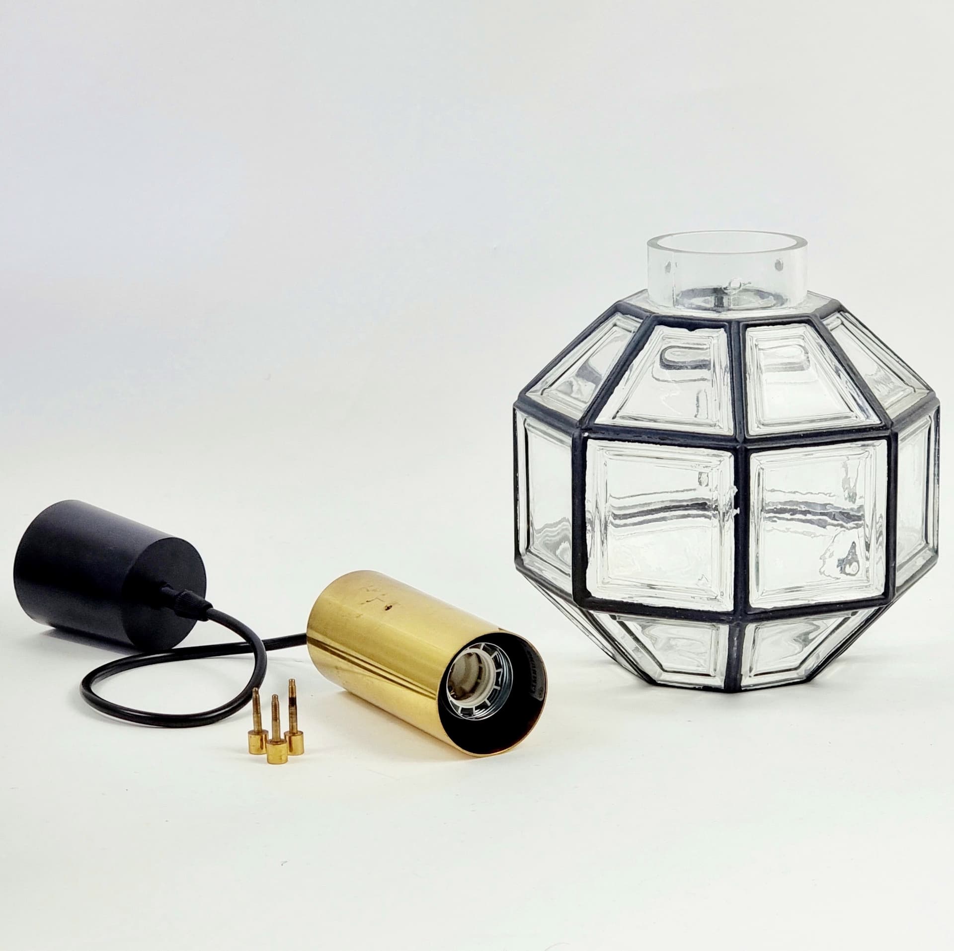 Lampa sufitowa, szkło transparentne, mosiądz, Limburg, Niemcy, lata 70. - 378186
