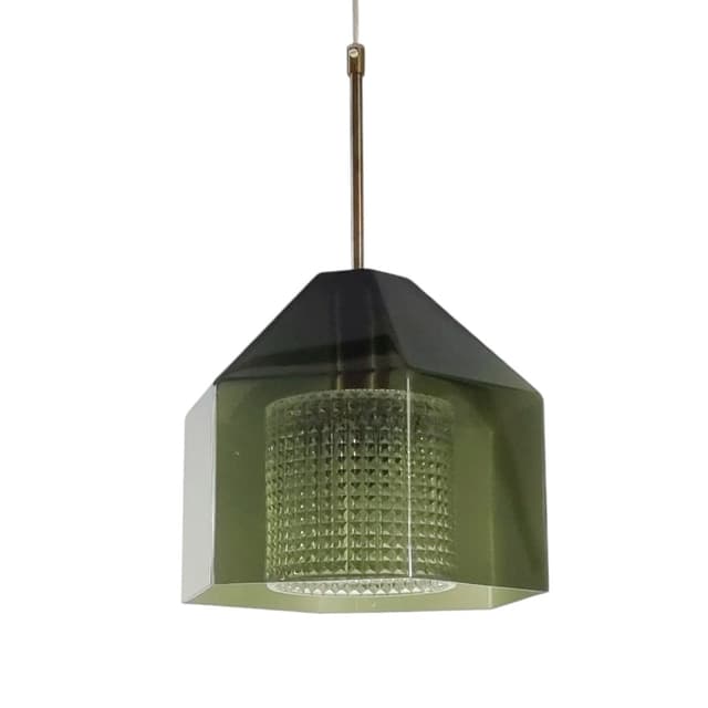 Lampa sufitowa, szkło zielone, mosiądz złoty, proj. C. Fagerlund, Orrefors, Szwecja, lata 60. - WYMIARY
