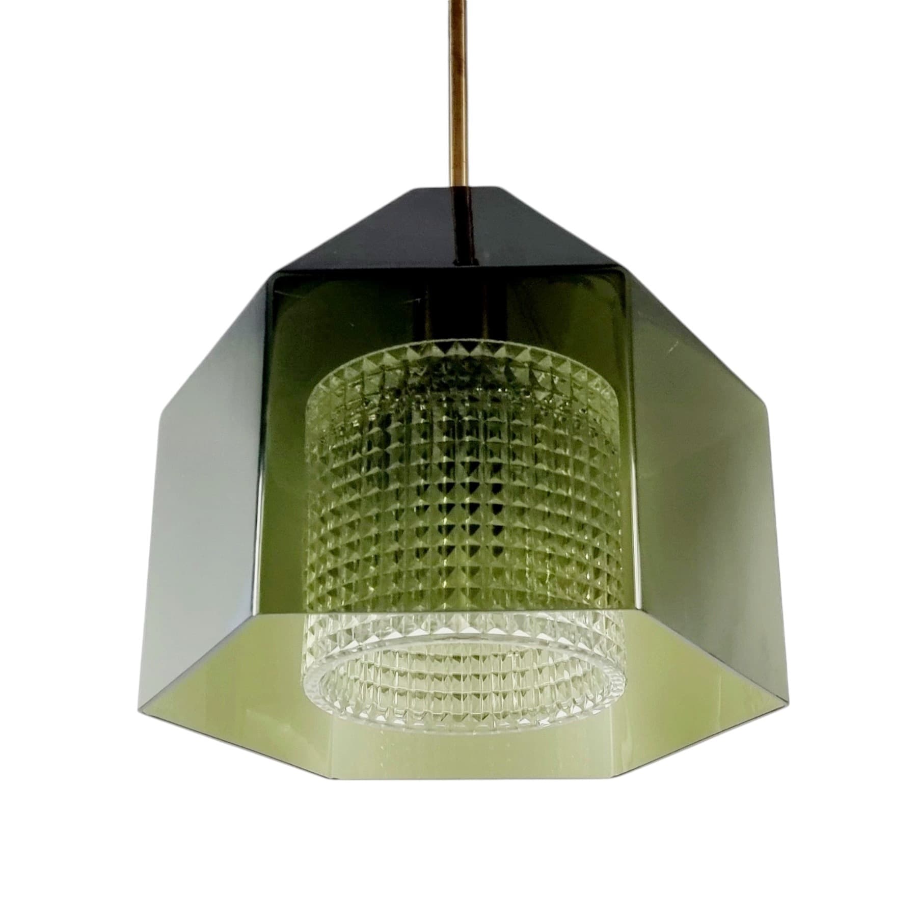 Lampa sufitowa, szkło zielone, mosiądz złoty, proj. C. Fagerlund, Orrefors, Szwecja, lata 60. - 378192