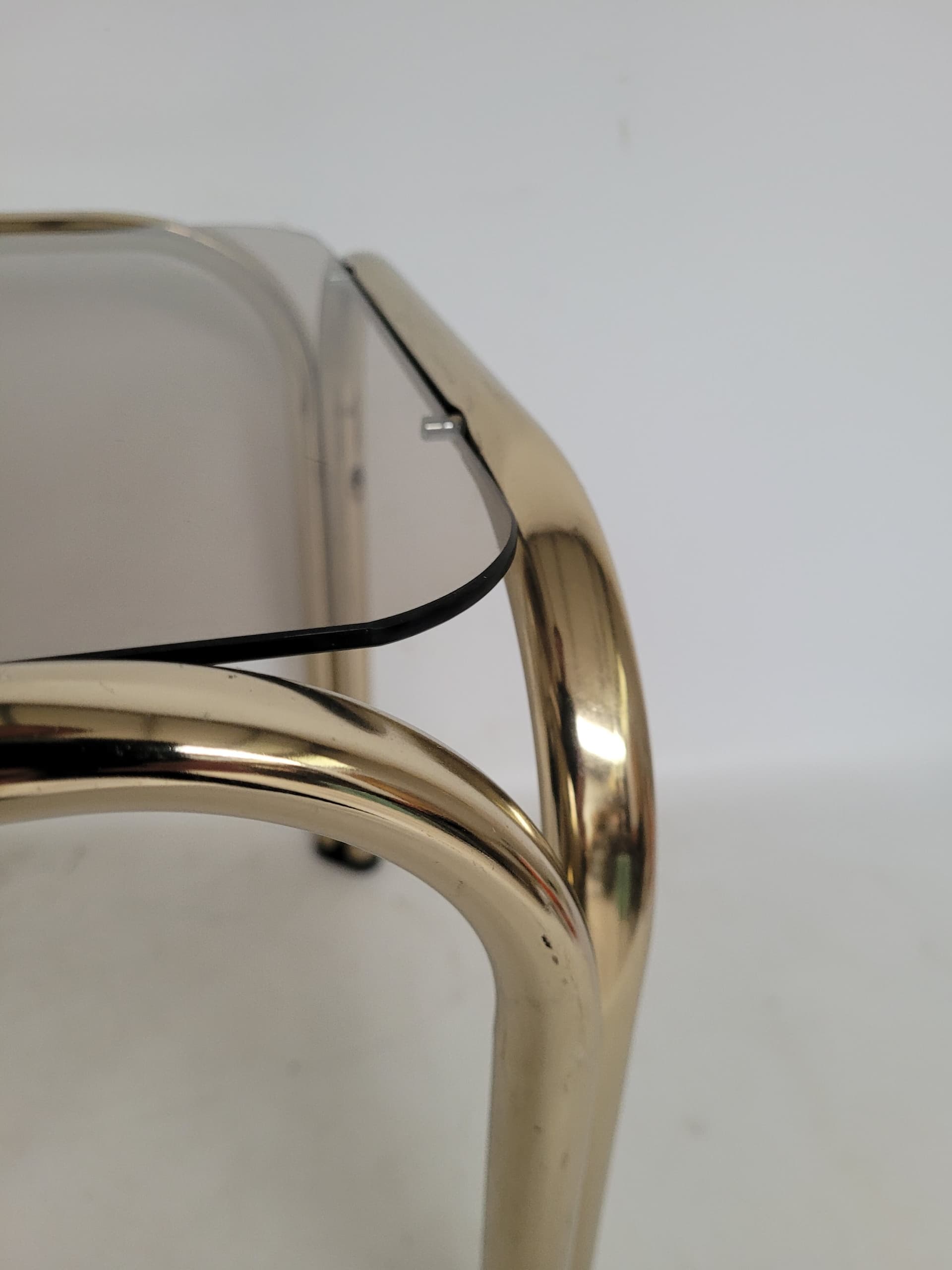 Side Table Bauhaus, 34x44 cm, polished gold steel, smoked grey glass, 1970s. - 378201