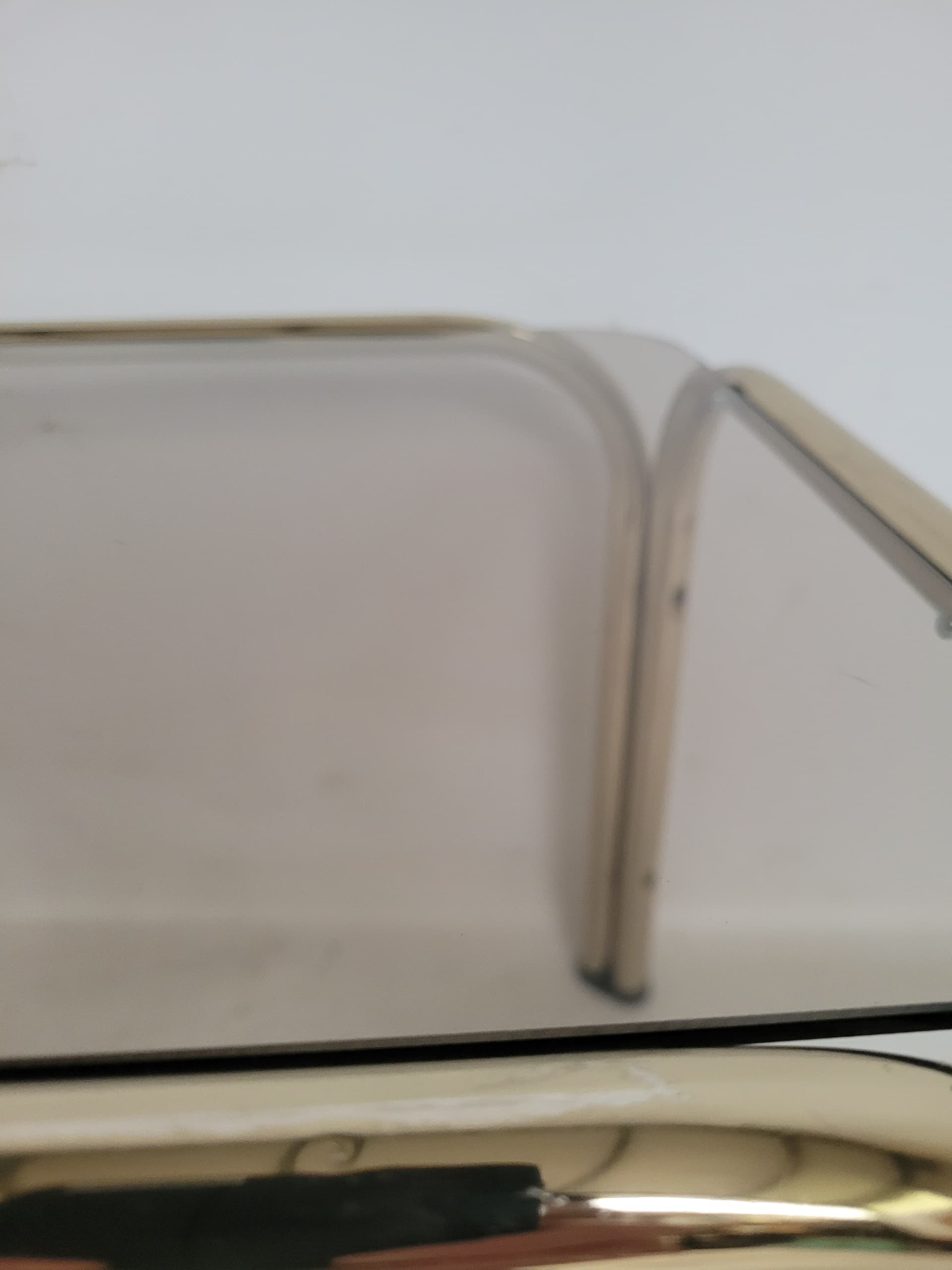 Side Table Bauhaus, 34x44 cm, polished gold steel, smoked grey glass, 1970s. - 378205