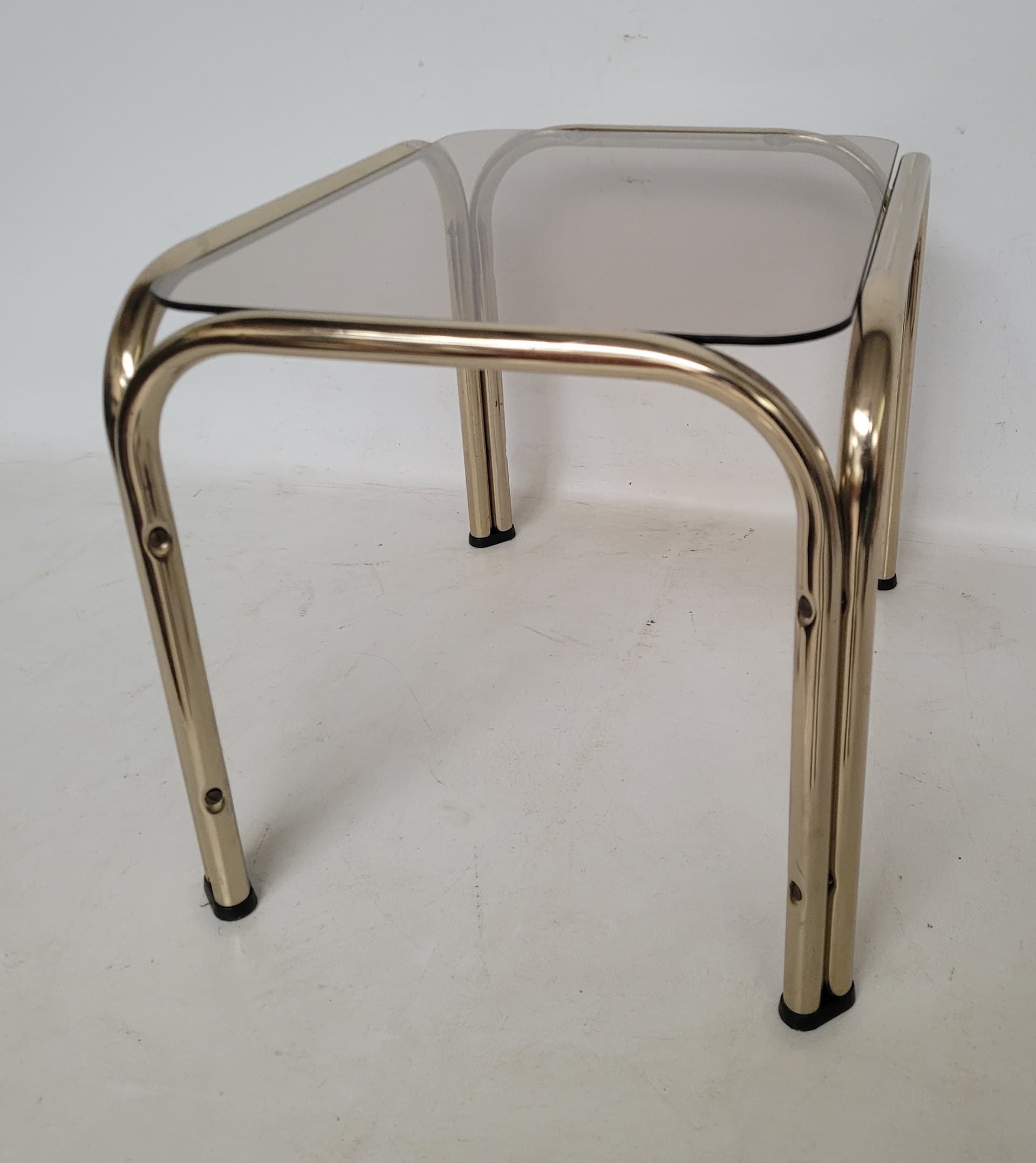Side Table Bauhaus, 34x44 cm, polished gold steel, smoked grey glass, 1970s. - 378198