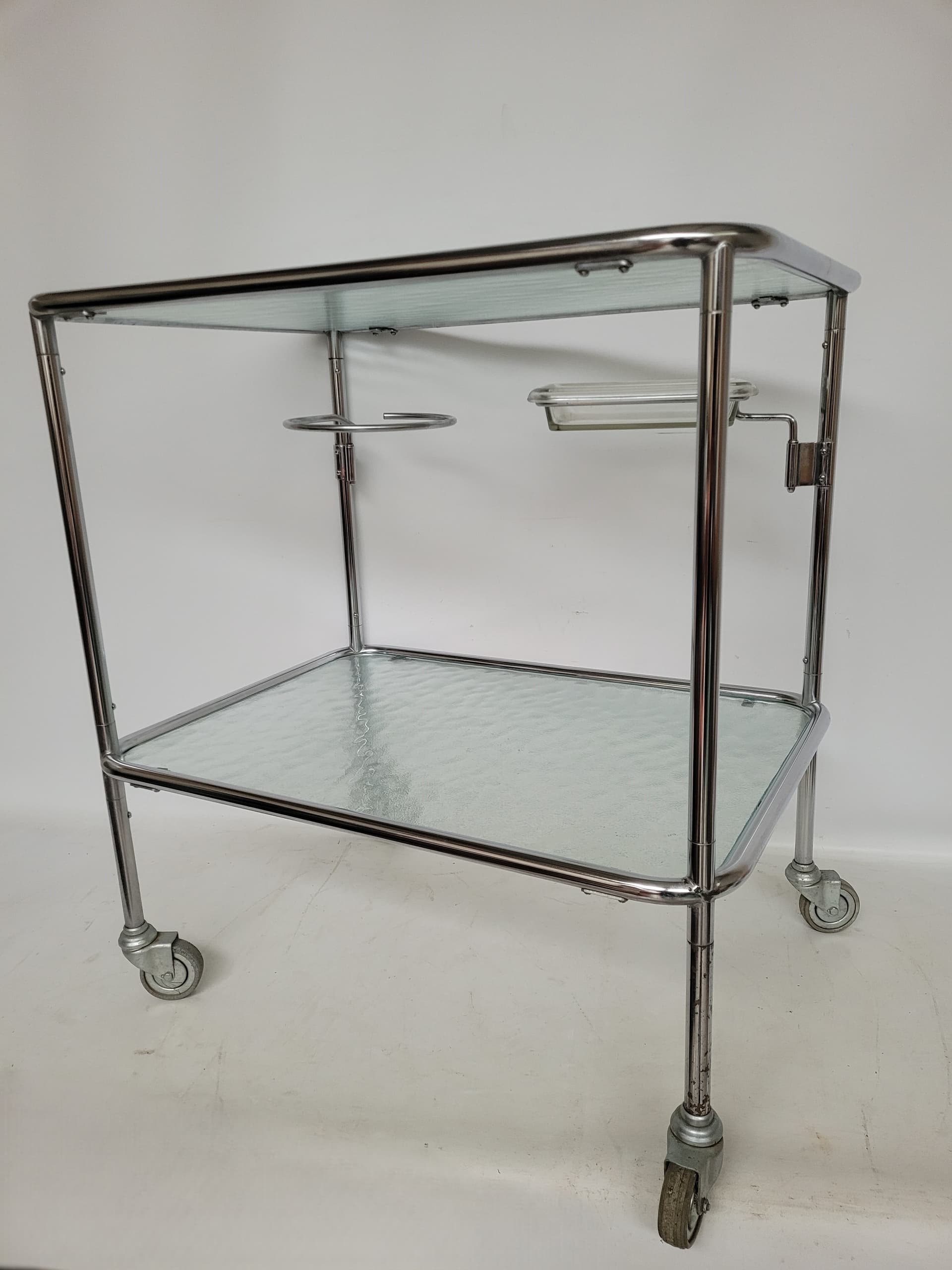Bar Trolley Bauhaus, silver steel, clear glass, 1970s - 378218