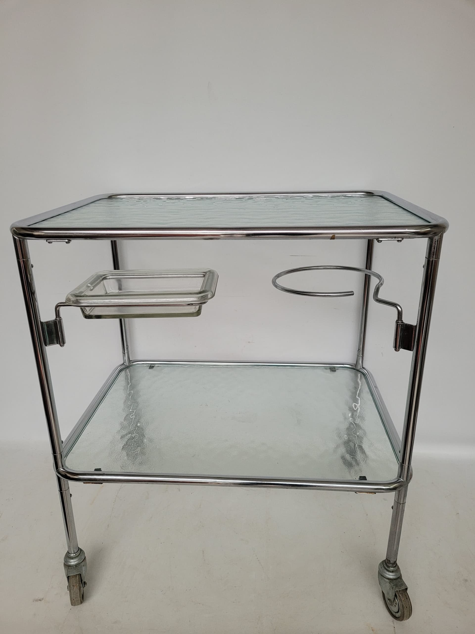 Bar Trolley Bauhaus, silver steel, clear glass, 1970s - 378220