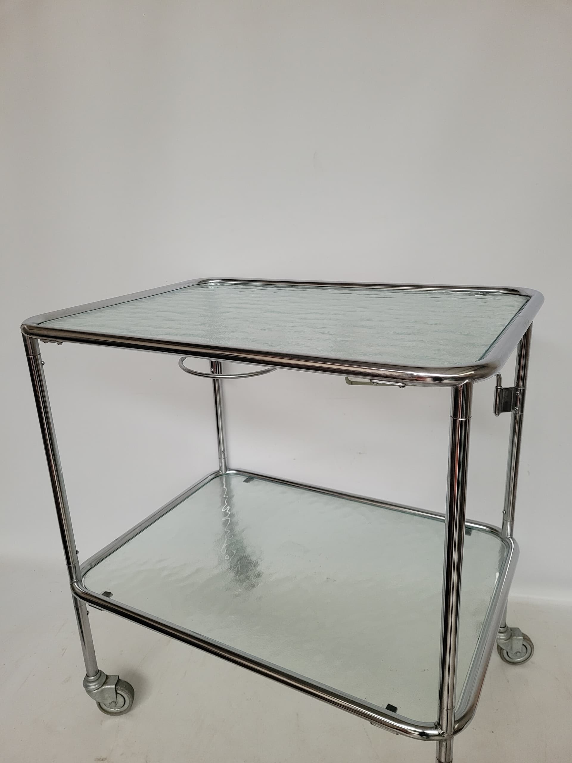 Bar Trolley Bauhaus, silver steel, clear glass, 1970s - 378217
