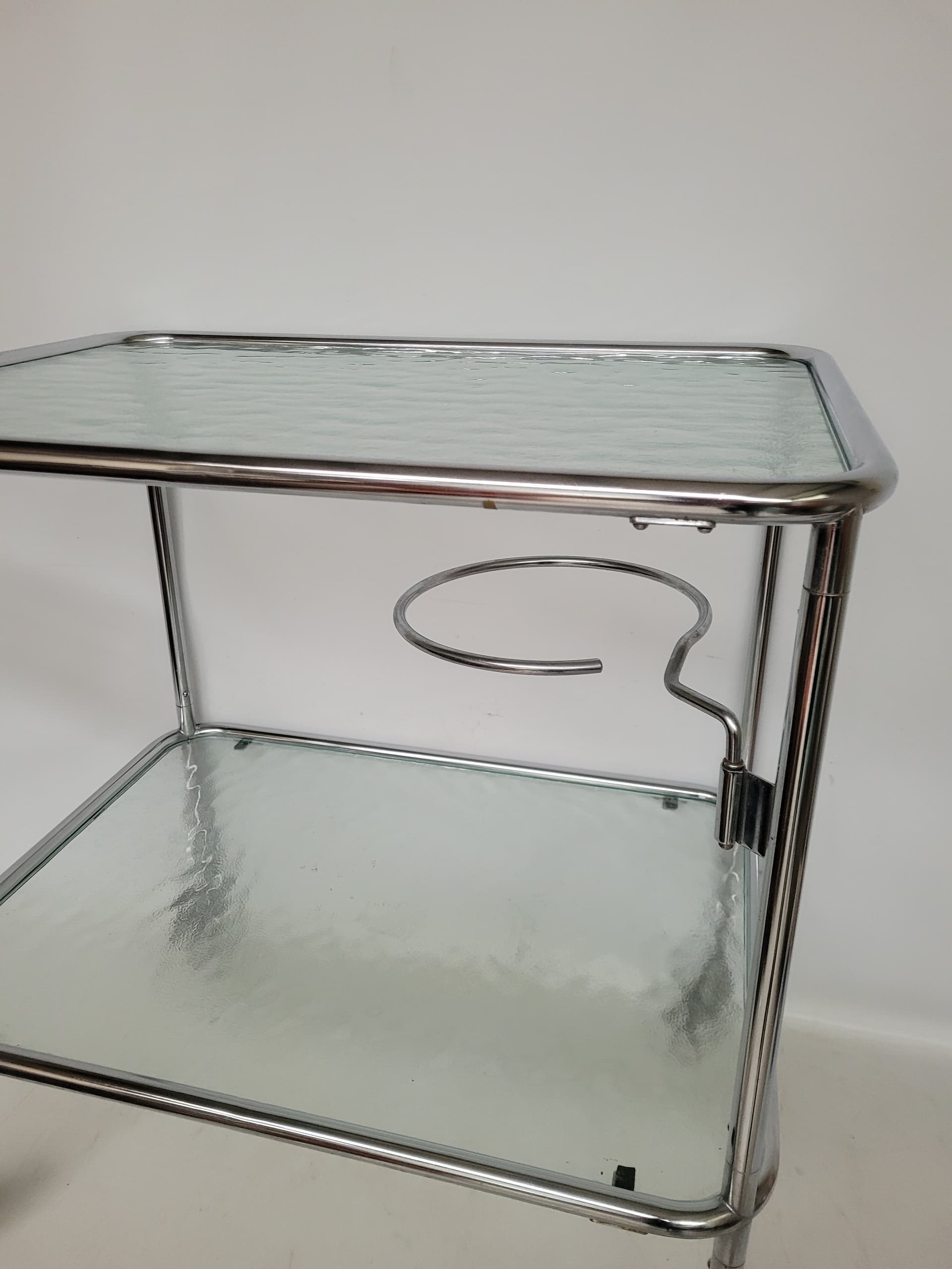 Bar Trolley Bauhaus, silver steel, clear glass, 1970s - 378228