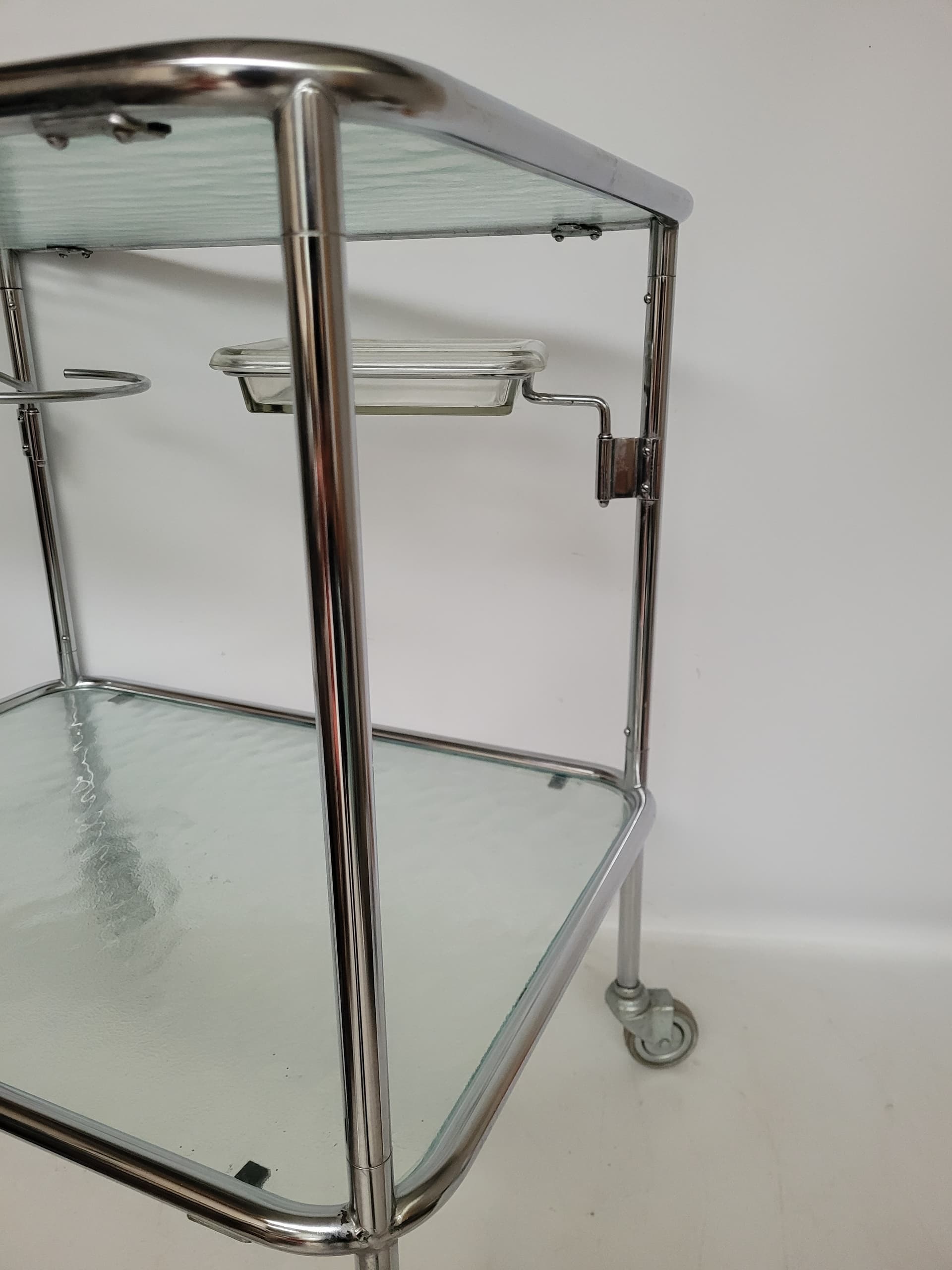 Bar Trolley Bauhaus, silver steel, clear glass, 1970s - 378223