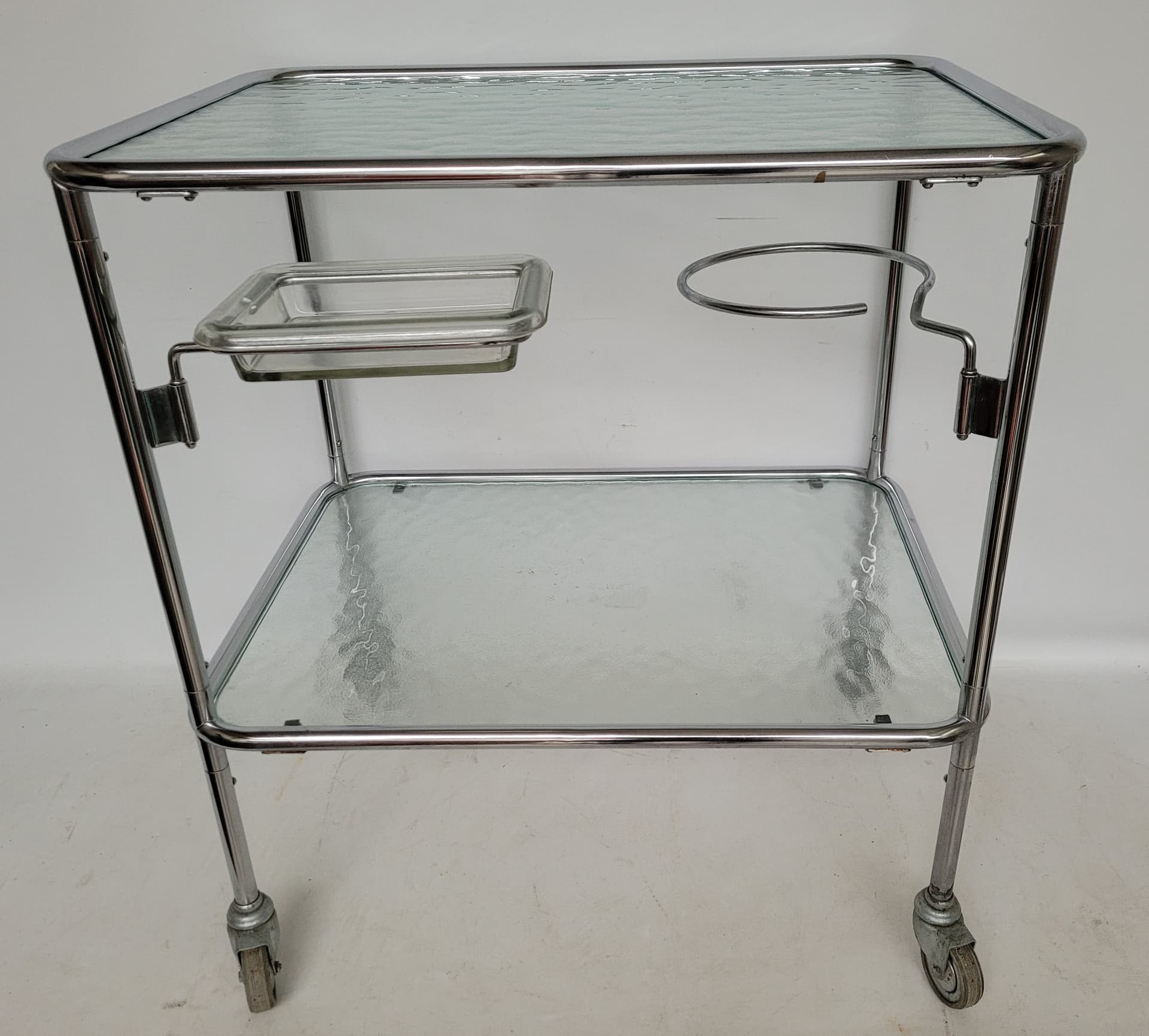 Bar Trolley Bauhaus, silver steel, clear glass, 1970s - 378222