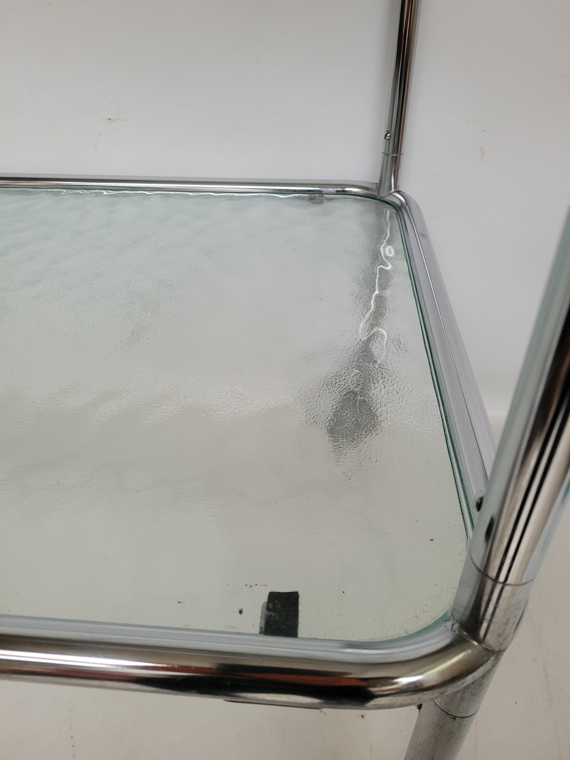 Bar Trolley Bauhaus, silver steel, clear glass, 1970s - 378226