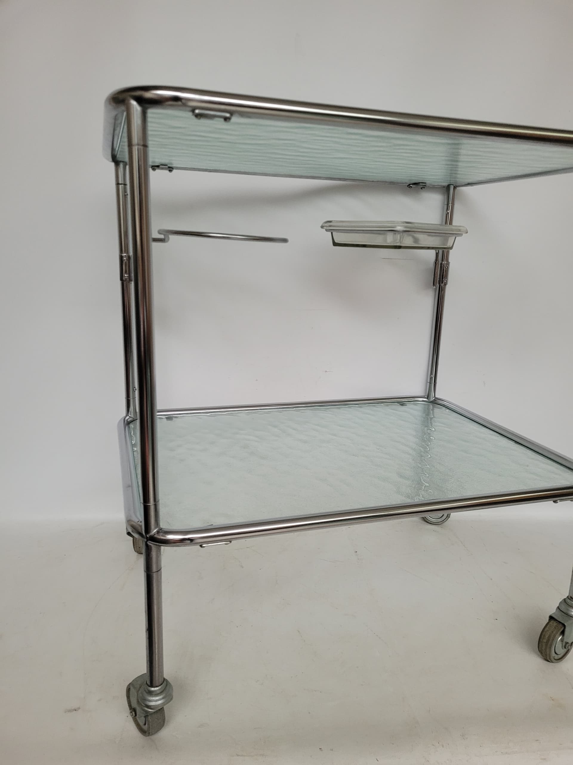Bar Trolley Bauhaus, silver steel, clear glass, 1970s - 378227