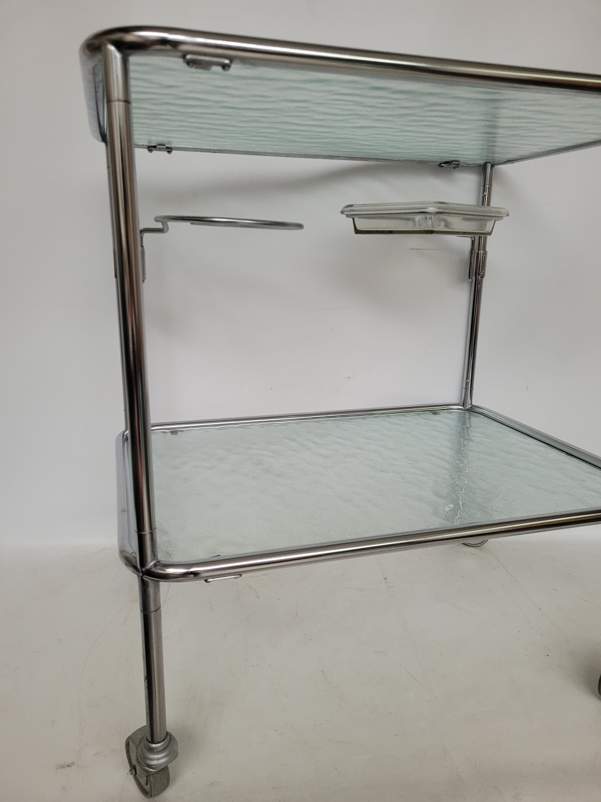 Bar Trolley Bauhaus, silver steel, clear glass, 1970s - 378225