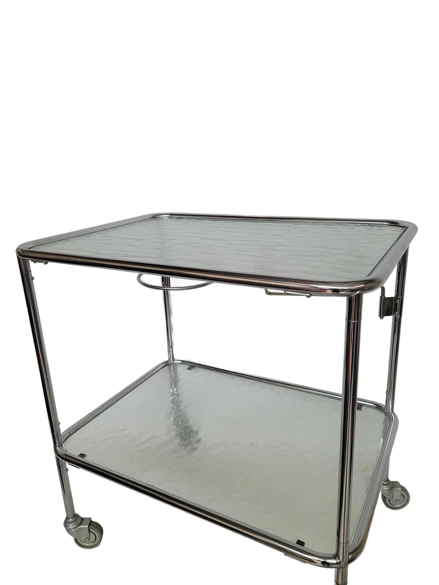 Bar Trolley Bauhaus, silver steel, clear glass, 1970s