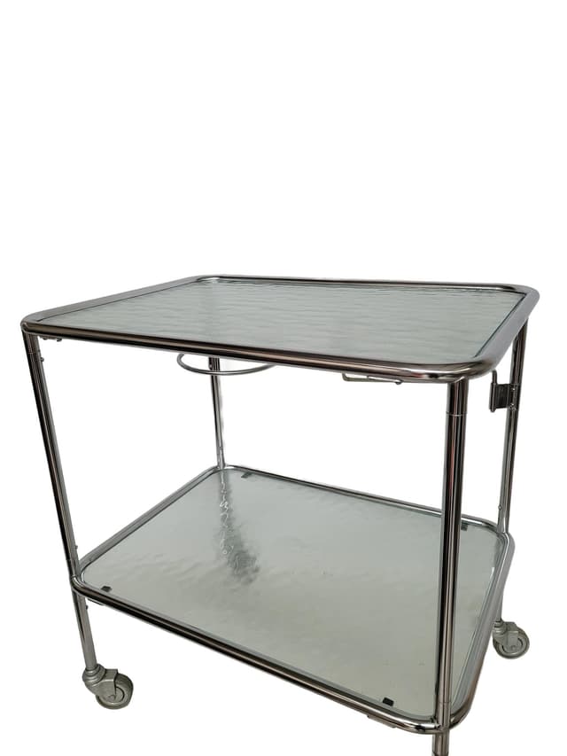 Bar Trolley Bauhaus, silver steel, clear glass, 1970s - DIMENSION